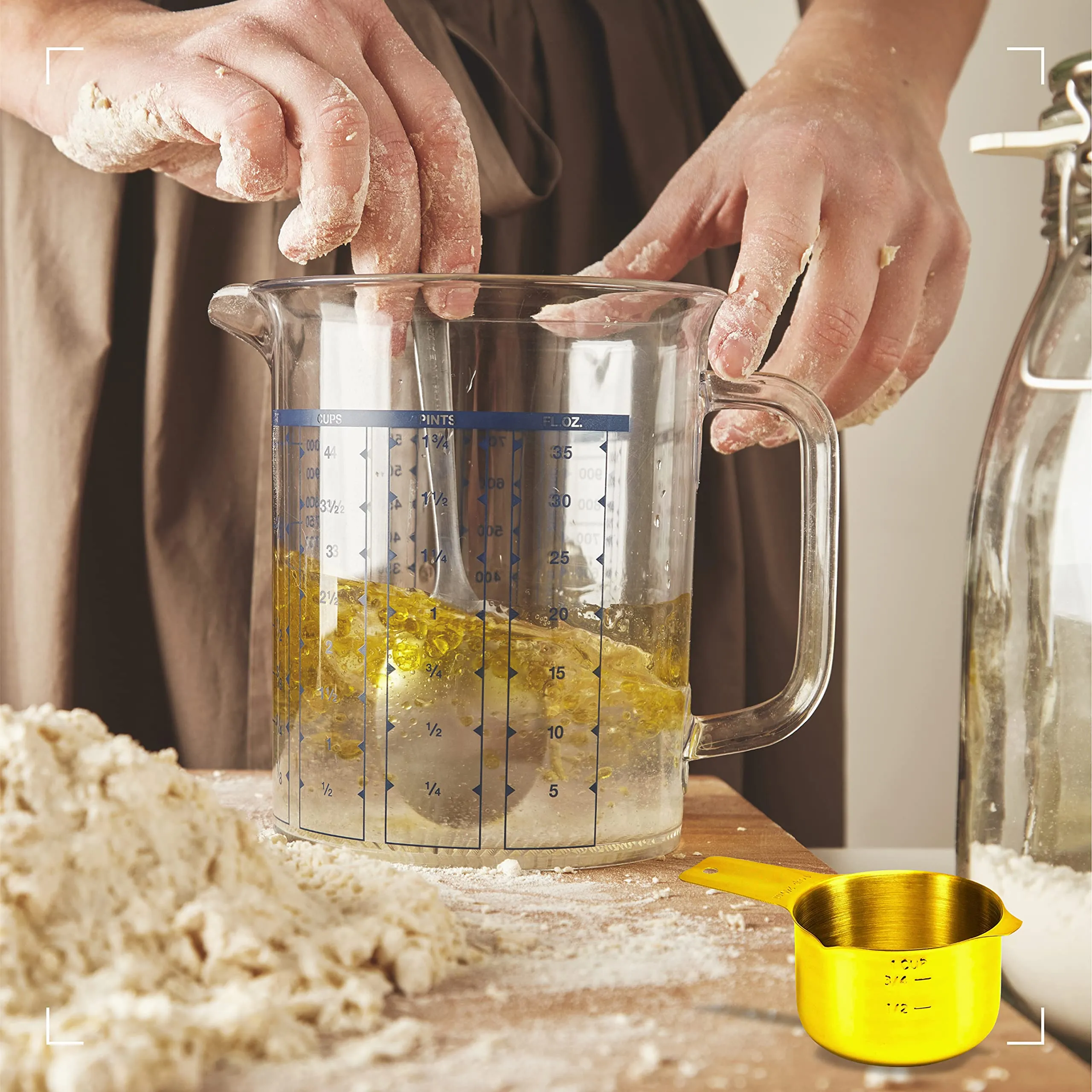 1 Cup Measuring Cup Gold Stainless Steel Metal, Accurate, Engraved Markings US & Metric (240 ml)