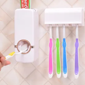 1 Set Tooth Brush Holder Automatic Toothpaste Dispenser   5 Toothbrush Holder Toothbrush Wall Mount Stand Bathroom Tools
