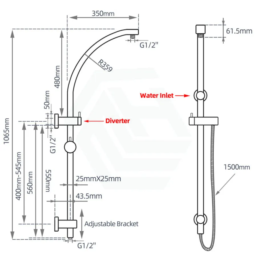 10 inch 250mm Round Chrome Twin Shower Station Top Water Inlet with 3 Functions Handheld