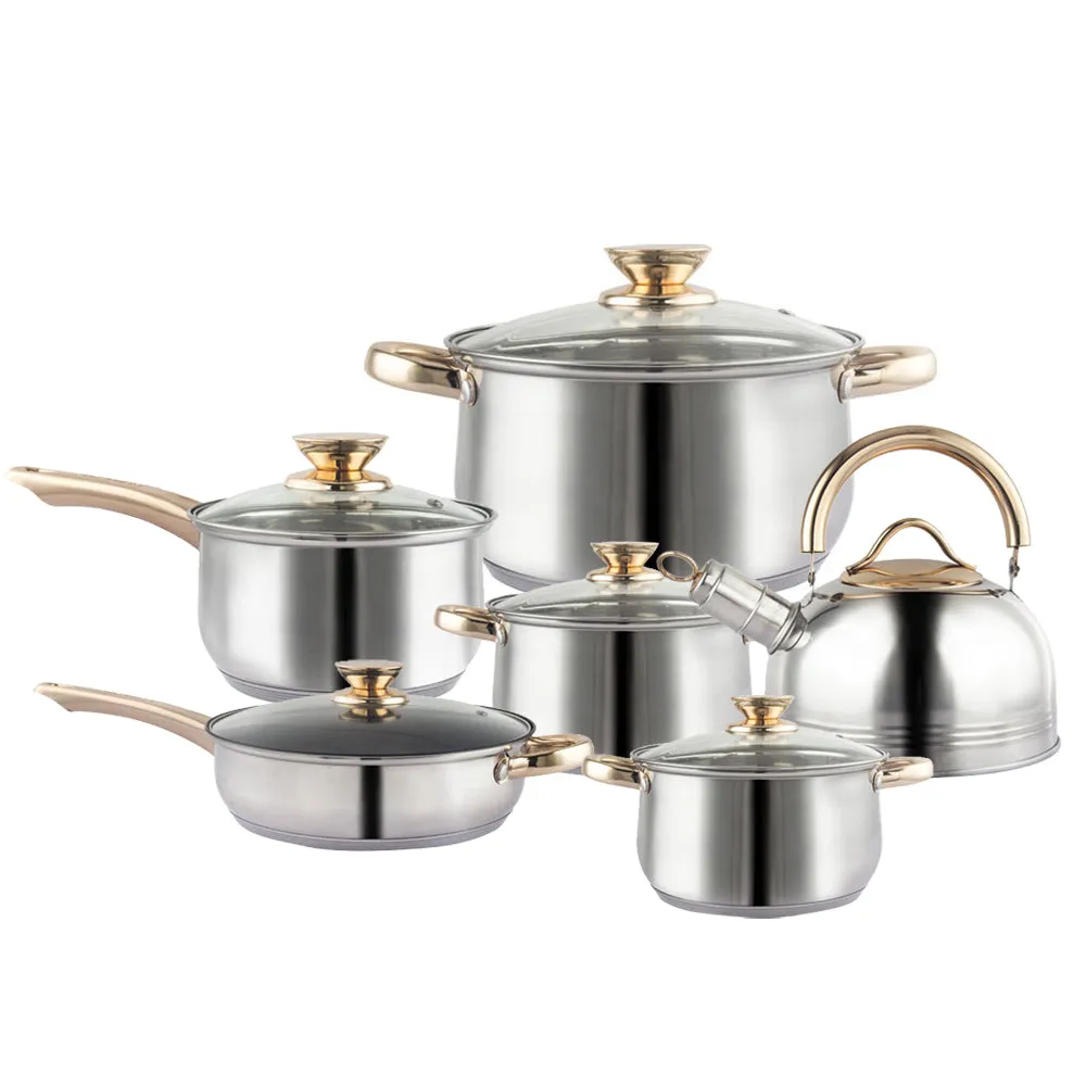 12-Piece Stainless Steel Cookware Set | Stock Pot, Pan, Saucepan, and Casserole Kettle Set