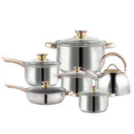 12-Piece Stainless Steel Cookware Set | Stock Pot, Pan, Saucepan, and Casserole Kettle Set