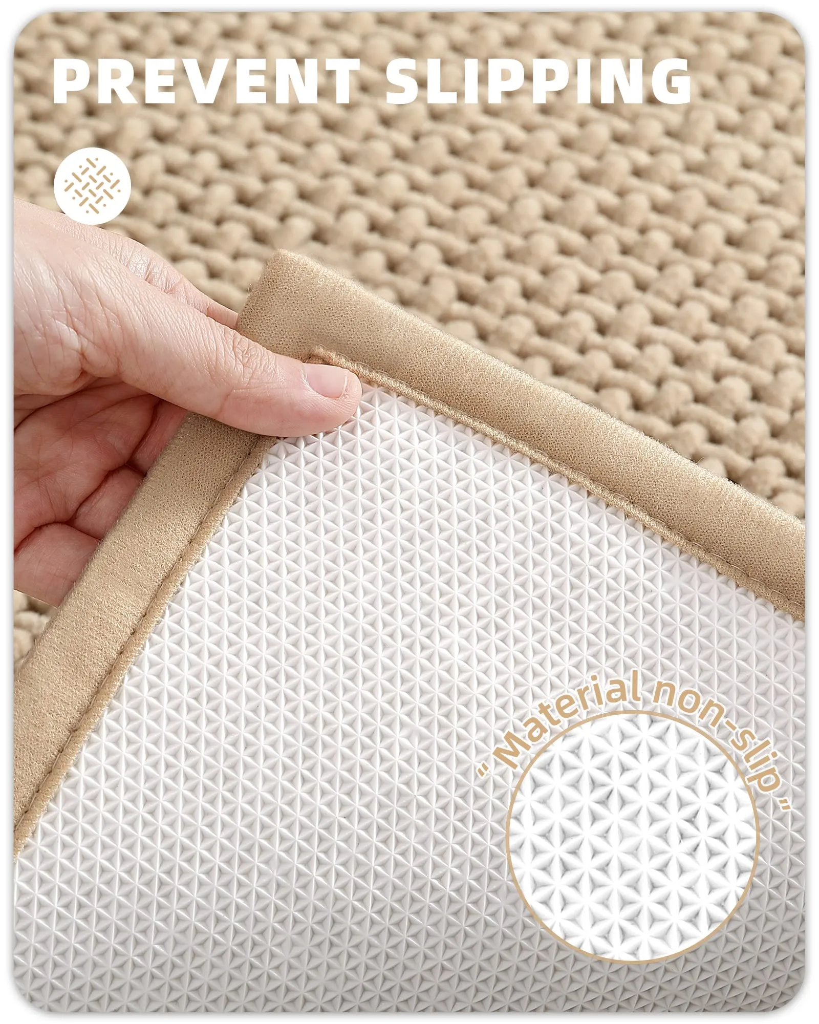 16"x24" Chenille Bathroom Rugs - Color G Thin Bathroom Rugs Fit Under Door- Absorbent, Flat, Non Slip, Soft, Machine Washable, Quick Dry, Small Beige Bath Mat Bath Rugs for Bathroom