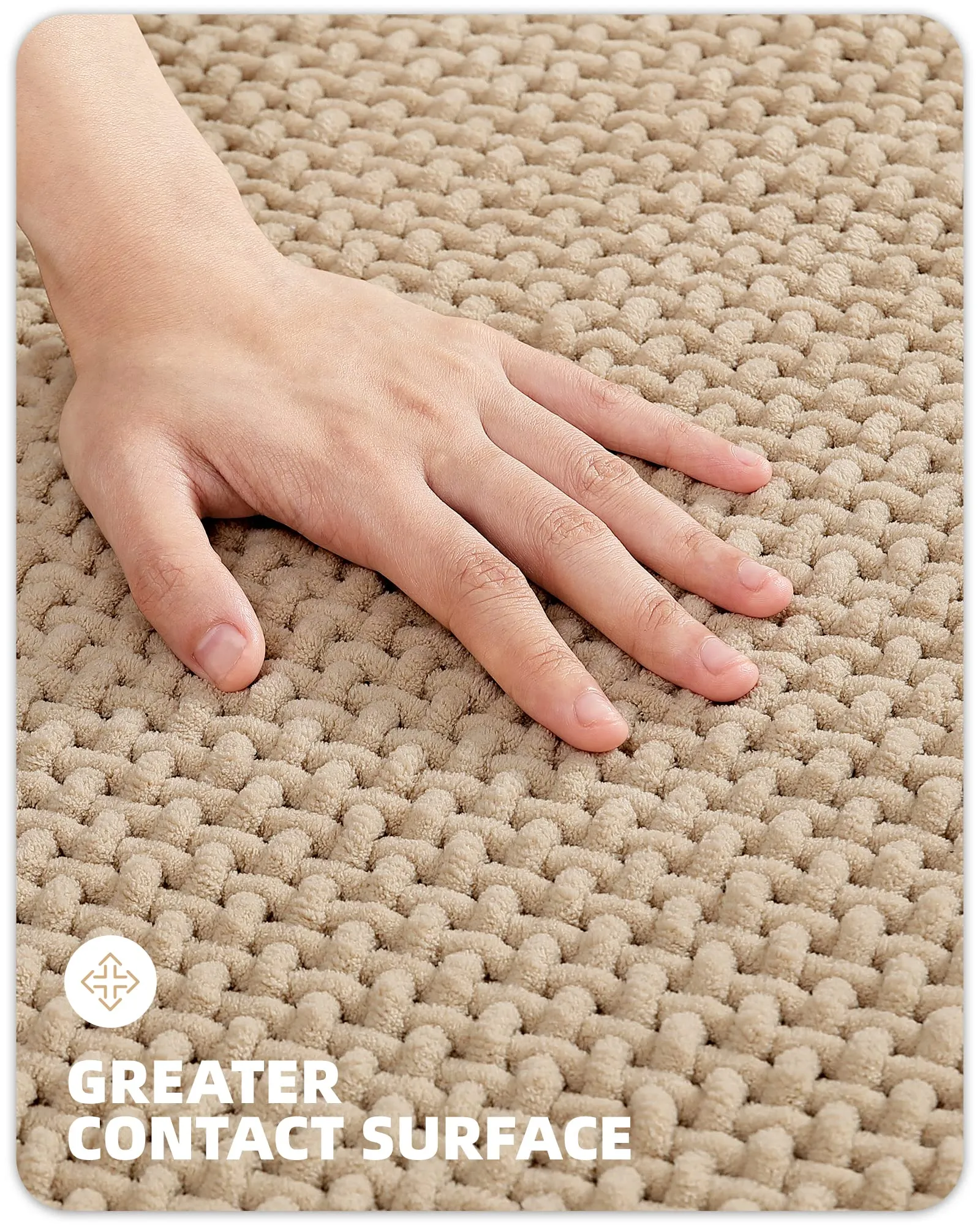 16"x24" Chenille Bathroom Rugs - Color G Thin Bathroom Rugs Fit Under Door- Absorbent, Flat, Non Slip, Soft, Machine Washable, Quick Dry, Small Beige Bath Mat Bath Rugs for Bathroom