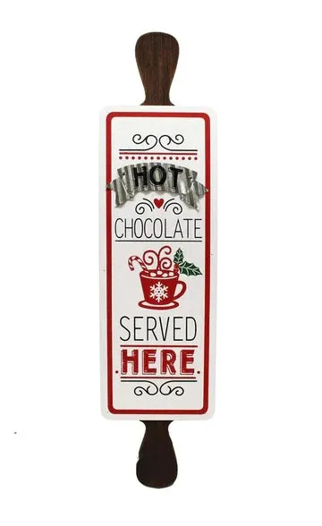 18.8" Wood Holiday Rolling Pin Wall Decoration