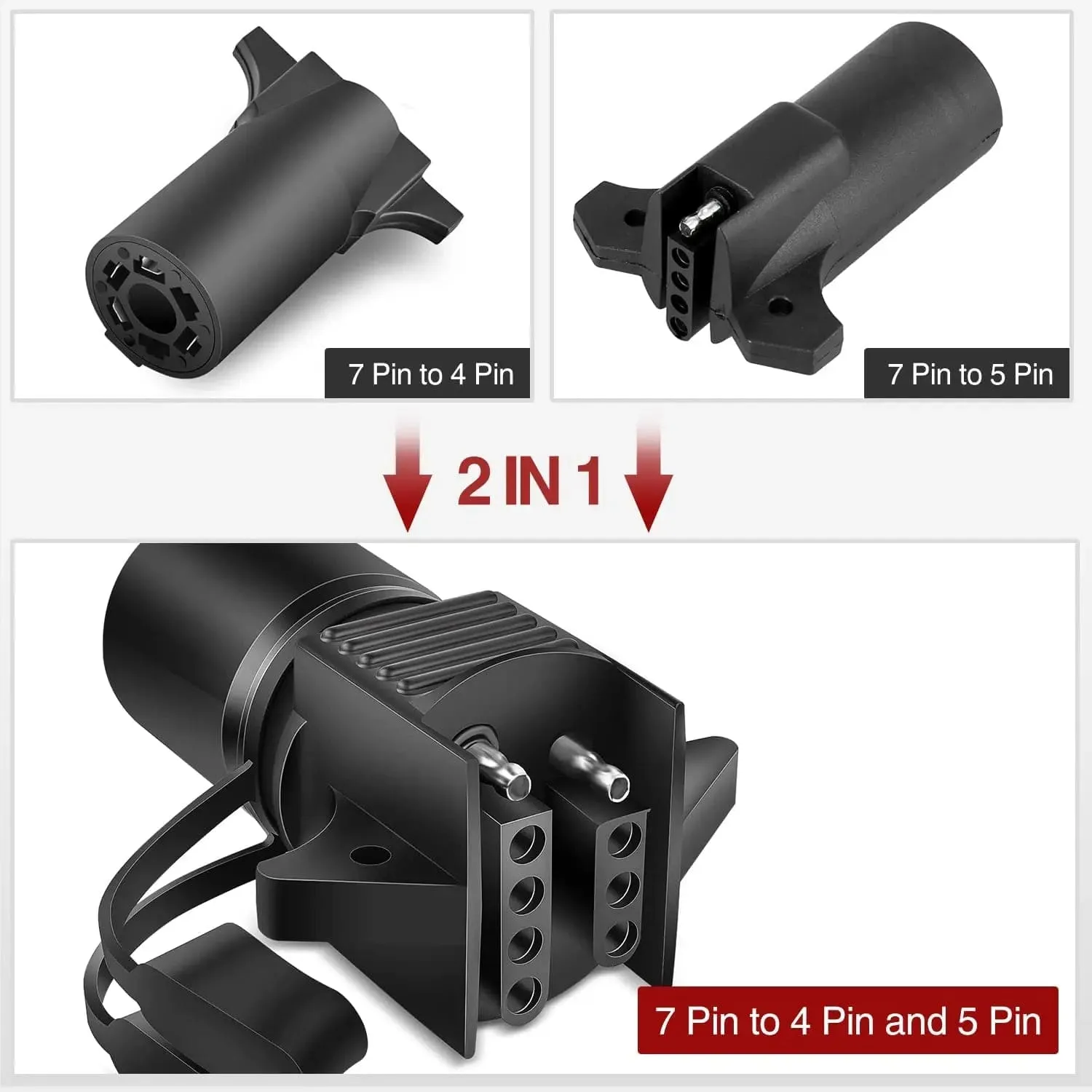 7 Pin Round to 4 Pin 5 Pin Flat Blade Trailer Adapter