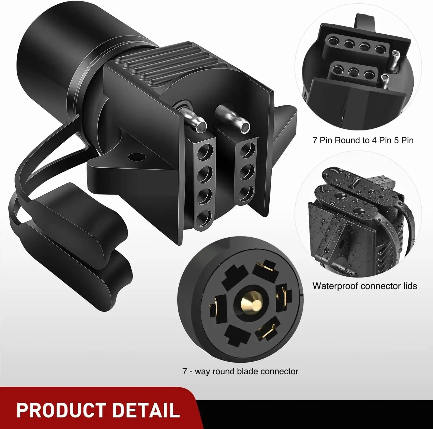 7 Pin Round to 4 Pin 5 Pin Flat Blade Trailer Adapter