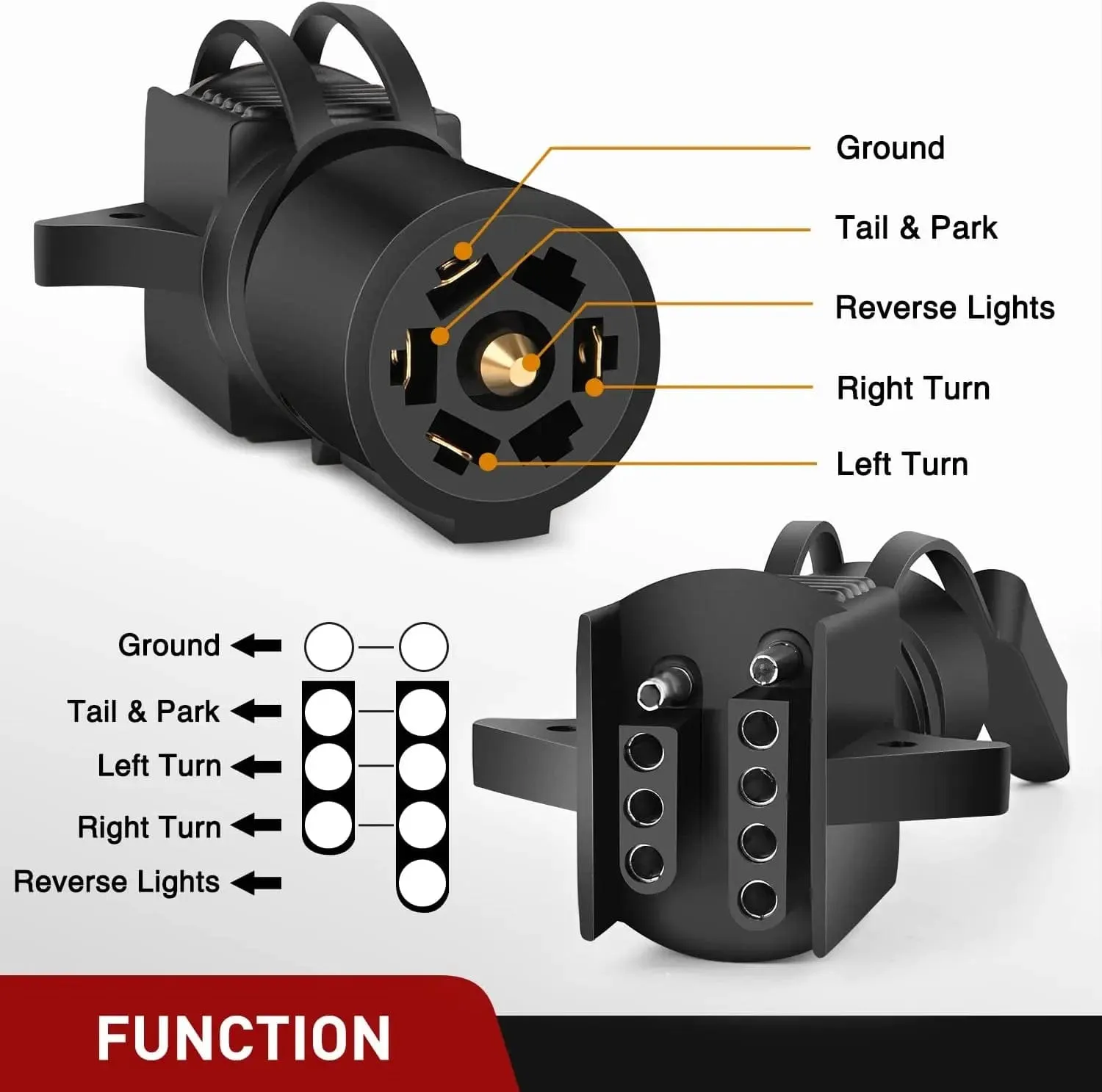 7 Pin Round to 4 Pin 5 Pin Flat Blade Trailer Adapter