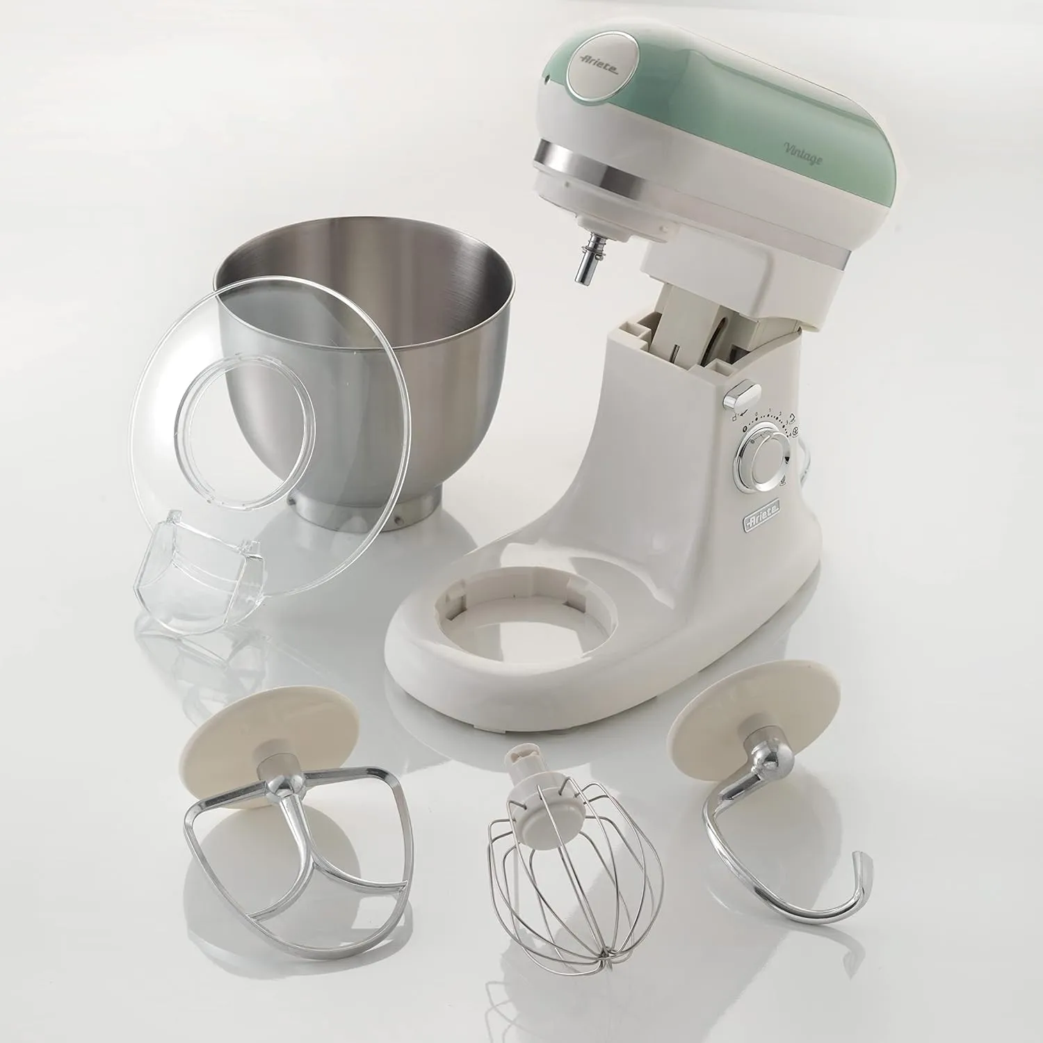 Ariete Vintage Mixer 1588, Food Processor for Dough Maker/Beater Hook, Heart Beater and Wire Whisk Included- 5.5 Lt, 7 Speeds,1200W, Green