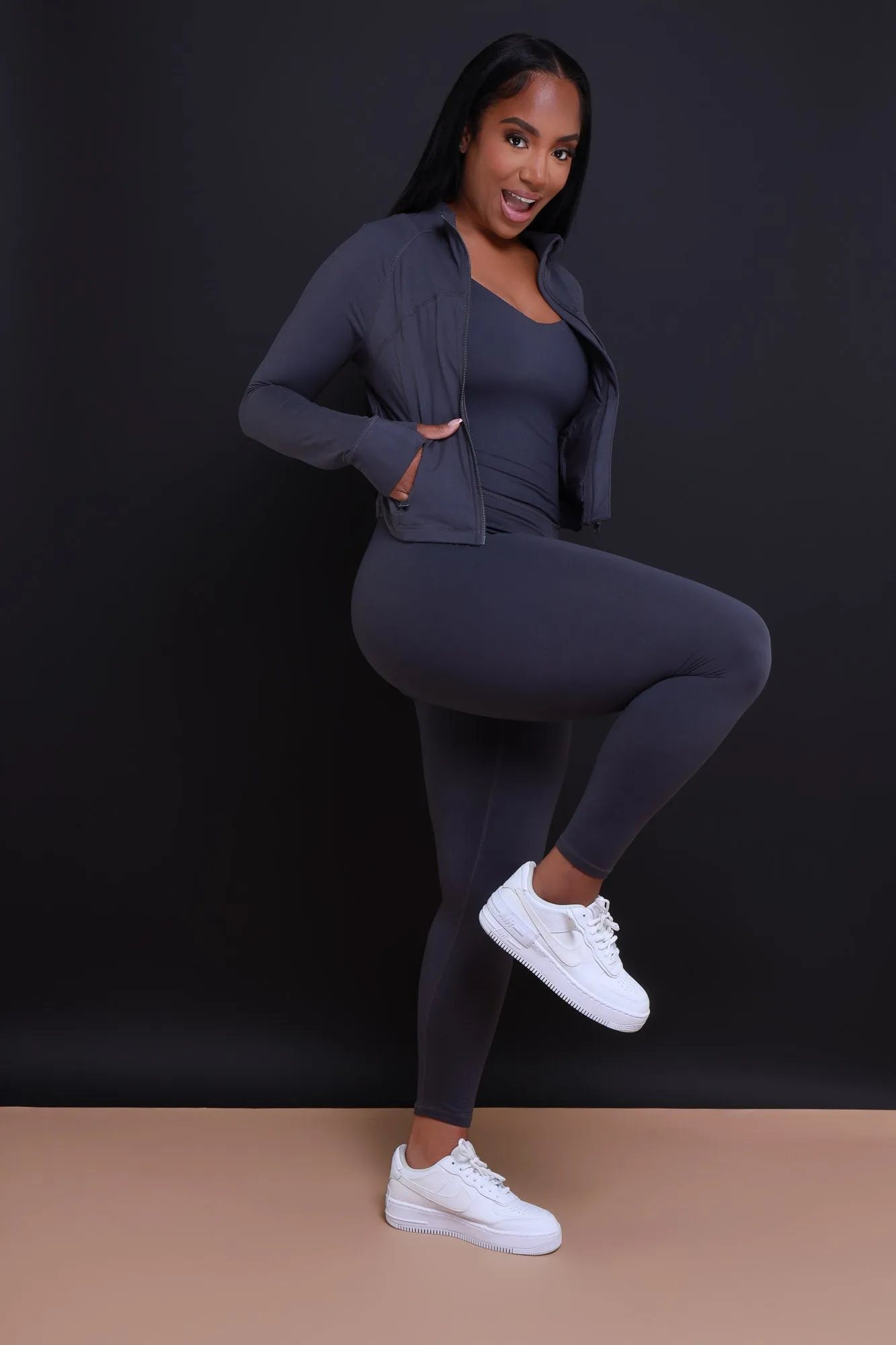 Before It's Over Long Sleeve Athletic Jacket - Charcoal