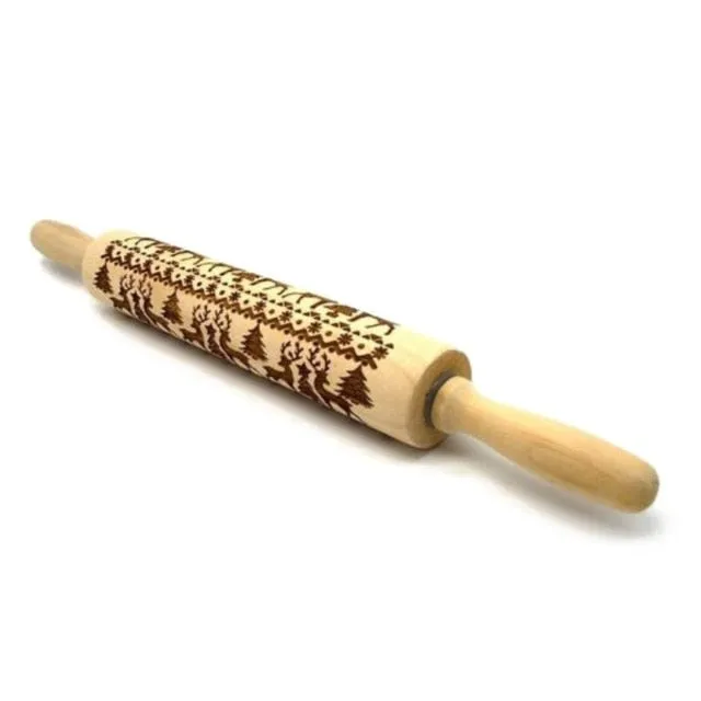 Christmas Embossing Rolling Pin Baking Cookies
