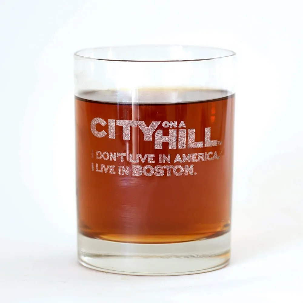 City on a Hill I Don't Live in America Laser Engraved Rocks Glass