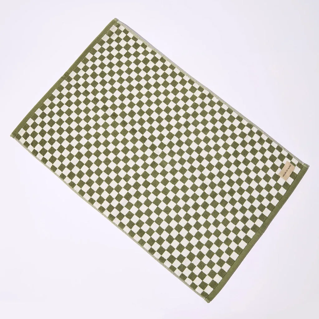 House of Nunu Bath Mat Olive Green Checks