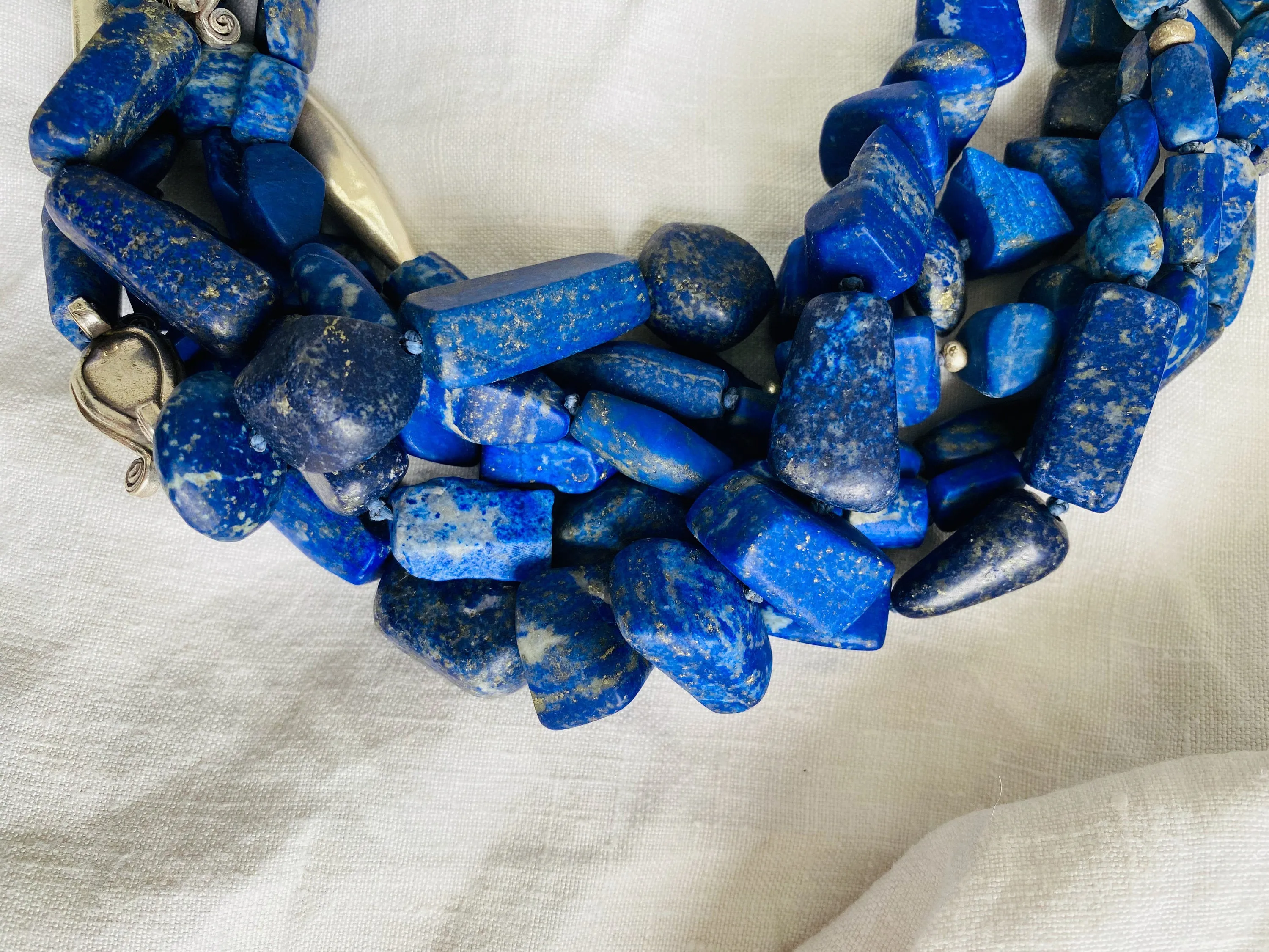 Lapis and Karen Silver Beaded Multistrand Necklace.