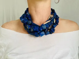 Lapis and Karen Silver Beaded Multistrand Necklace.