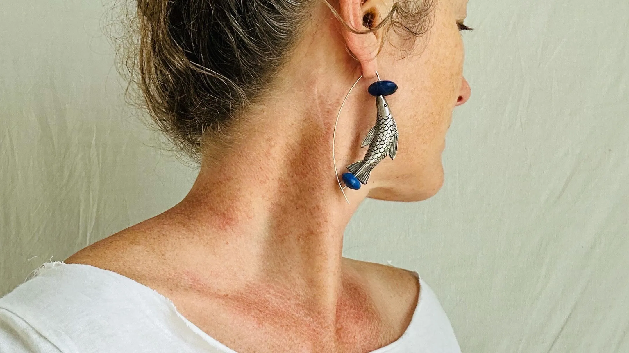 Lapis and Karen Silver Fish Earrings. 2511