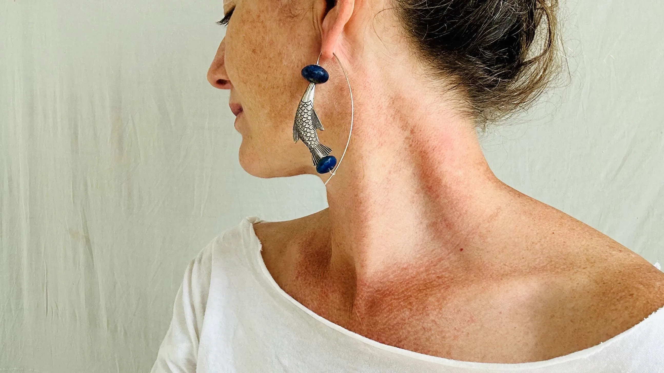 Lapis and Karen Silver Fish Earrings. 2511
