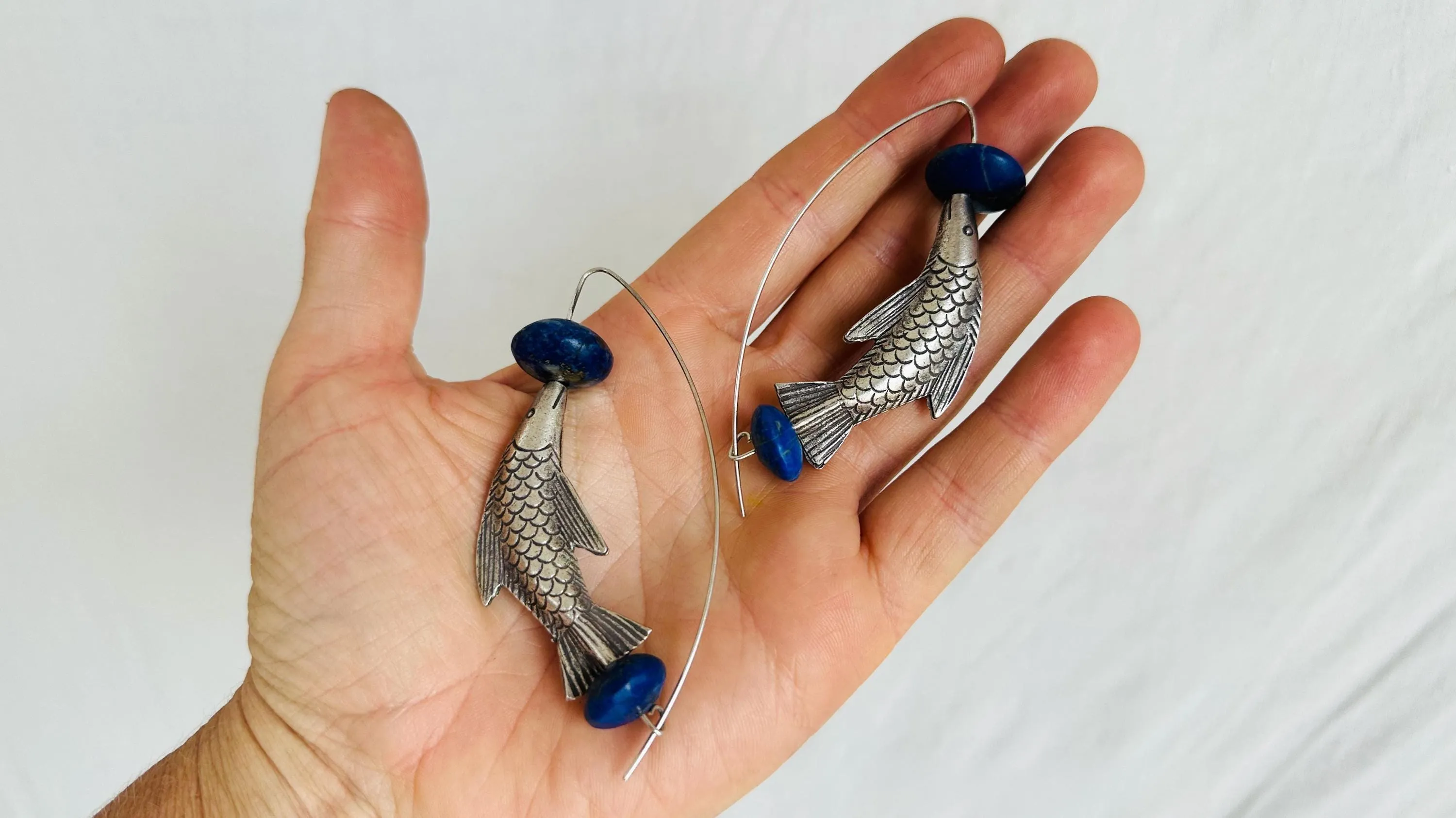 Lapis and Karen Silver Fish Earrings. 2511