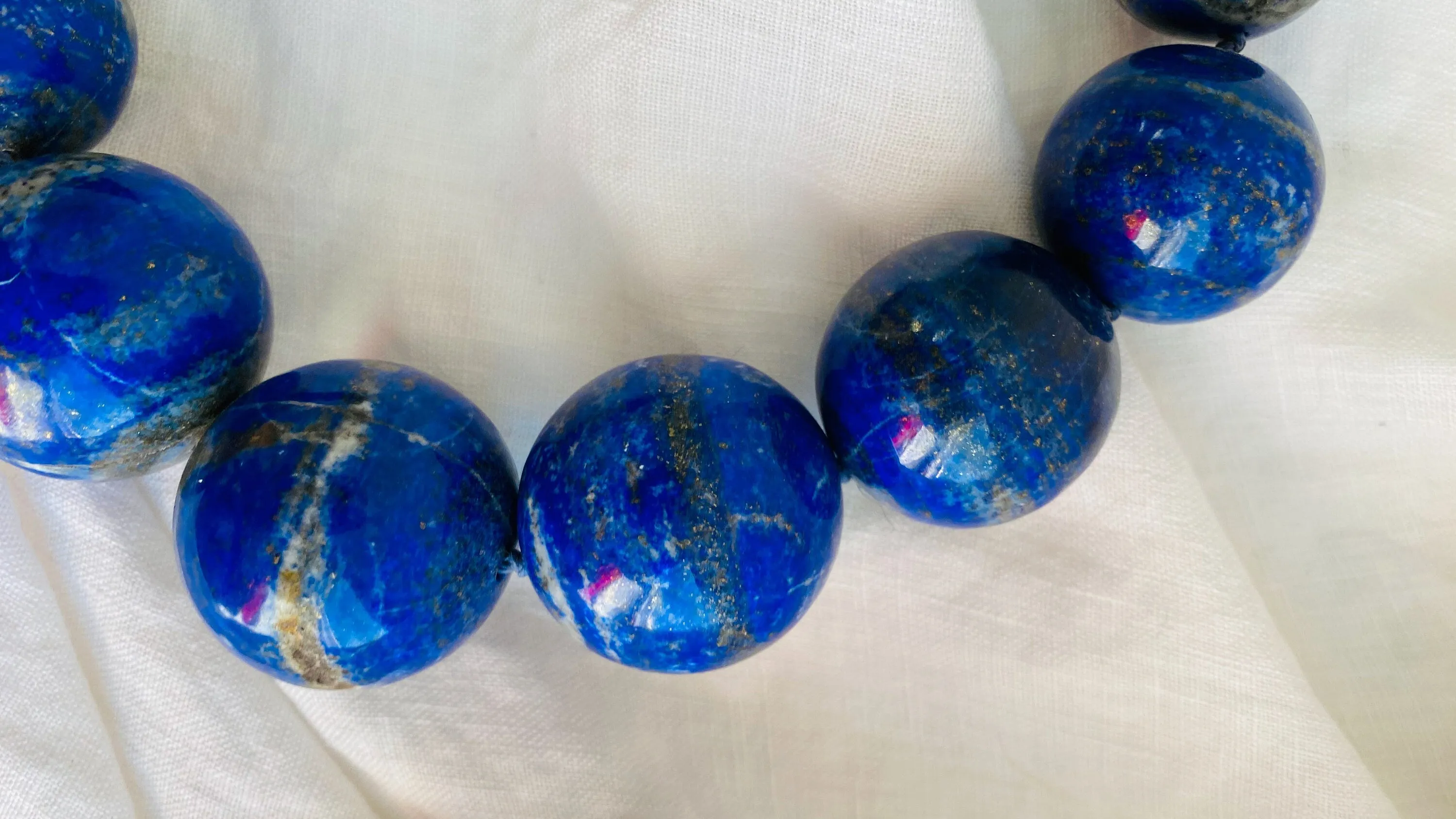 Lapis Beaded Necklace. Huge Spheres. 0748