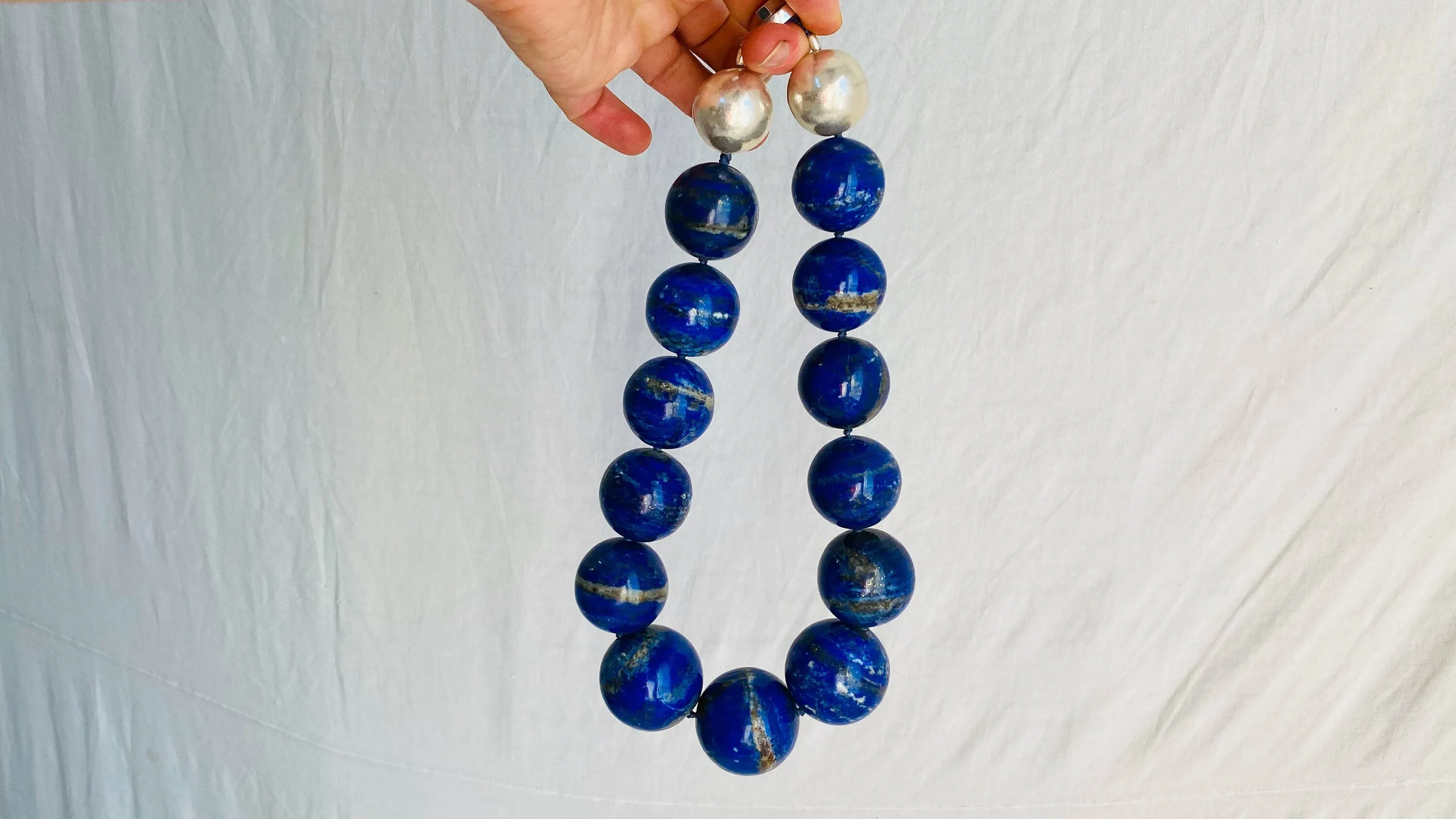 Lapis Beaded Necklace. Huge Spheres. 0748