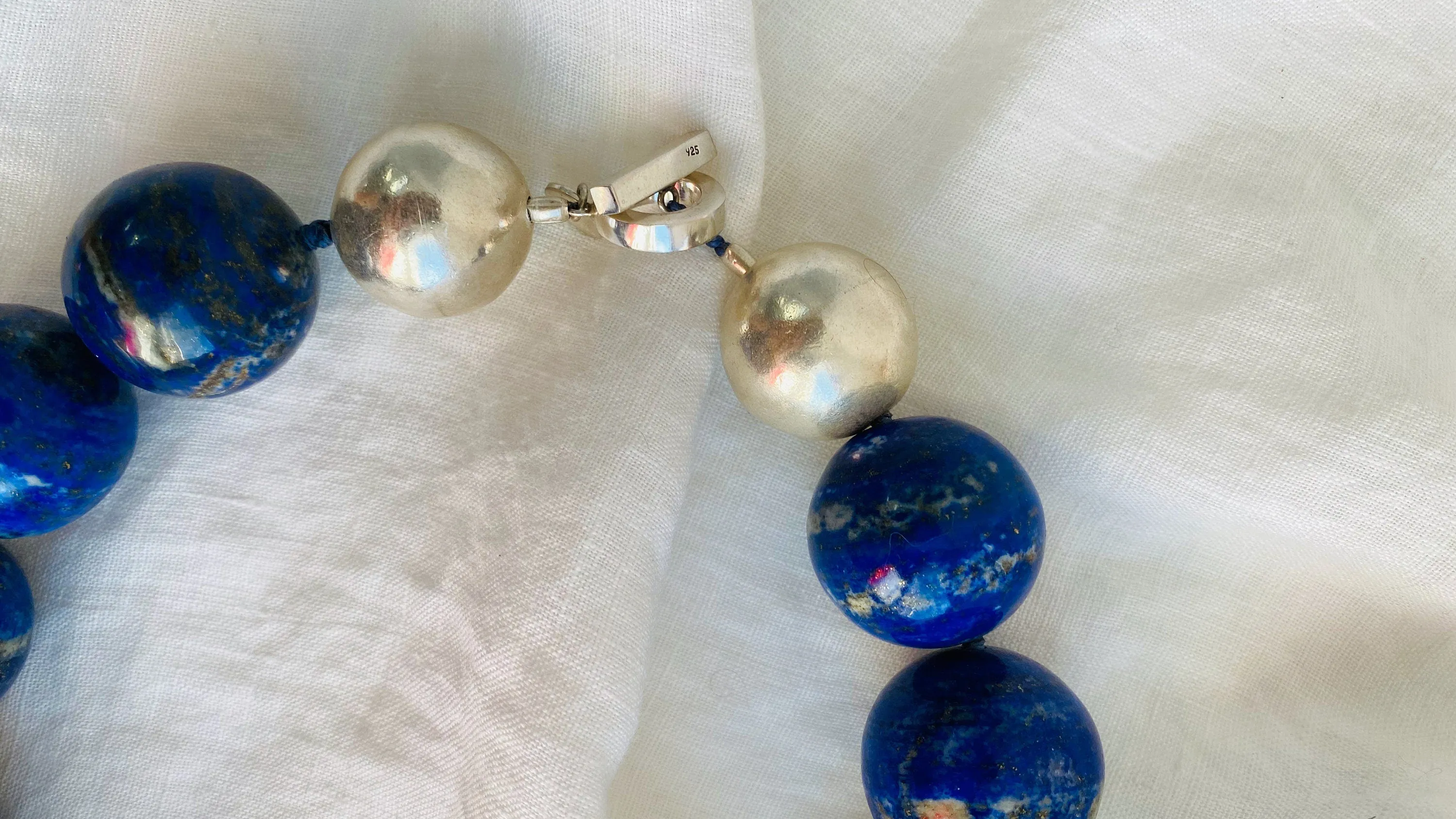 Lapis Beaded Necklace. Huge Spheres. 0748
