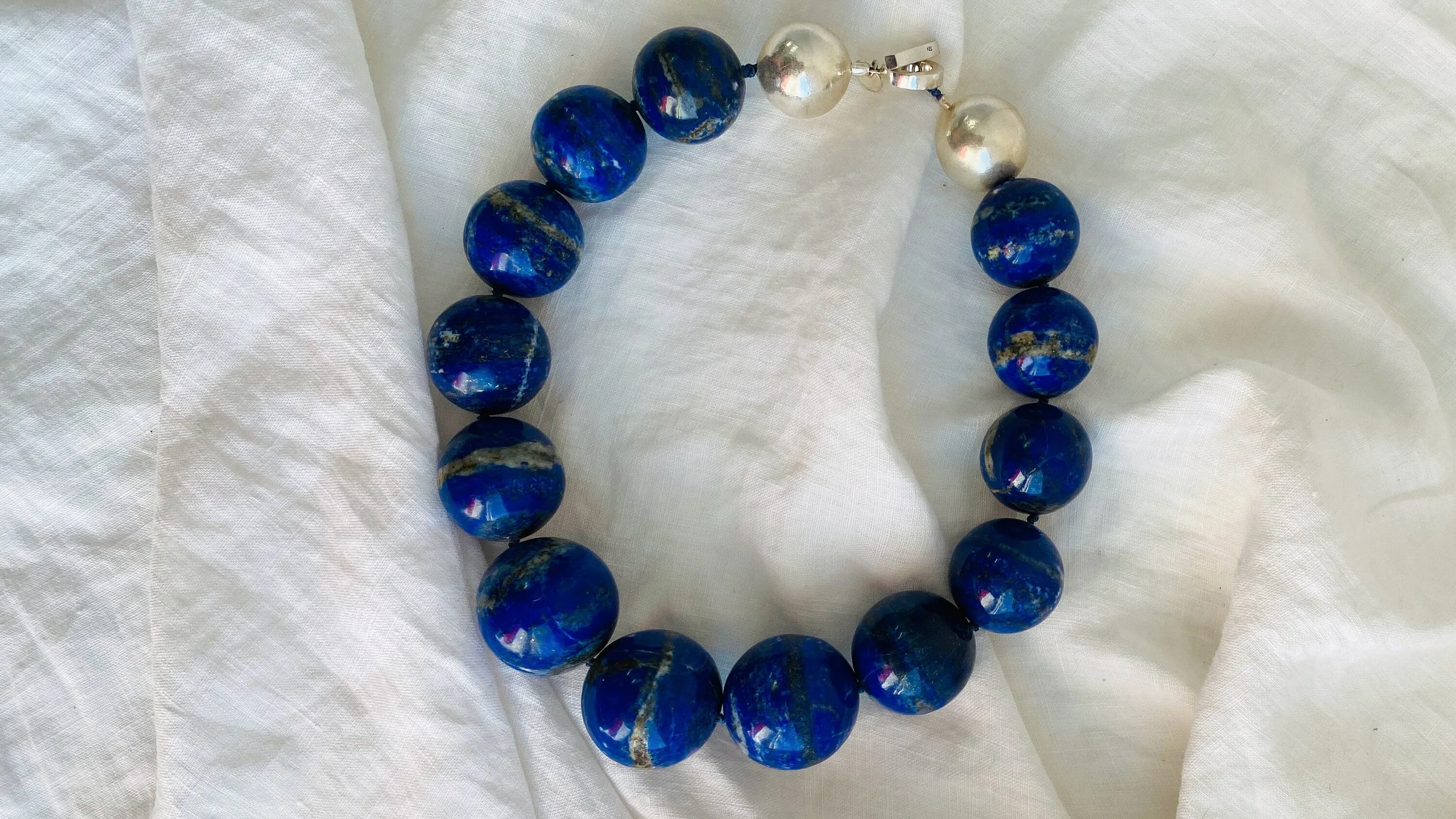 Lapis Beaded Necklace. Huge Spheres. 0748