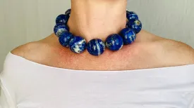 Lapis Beaded Necklace. Large Spheres. 0162