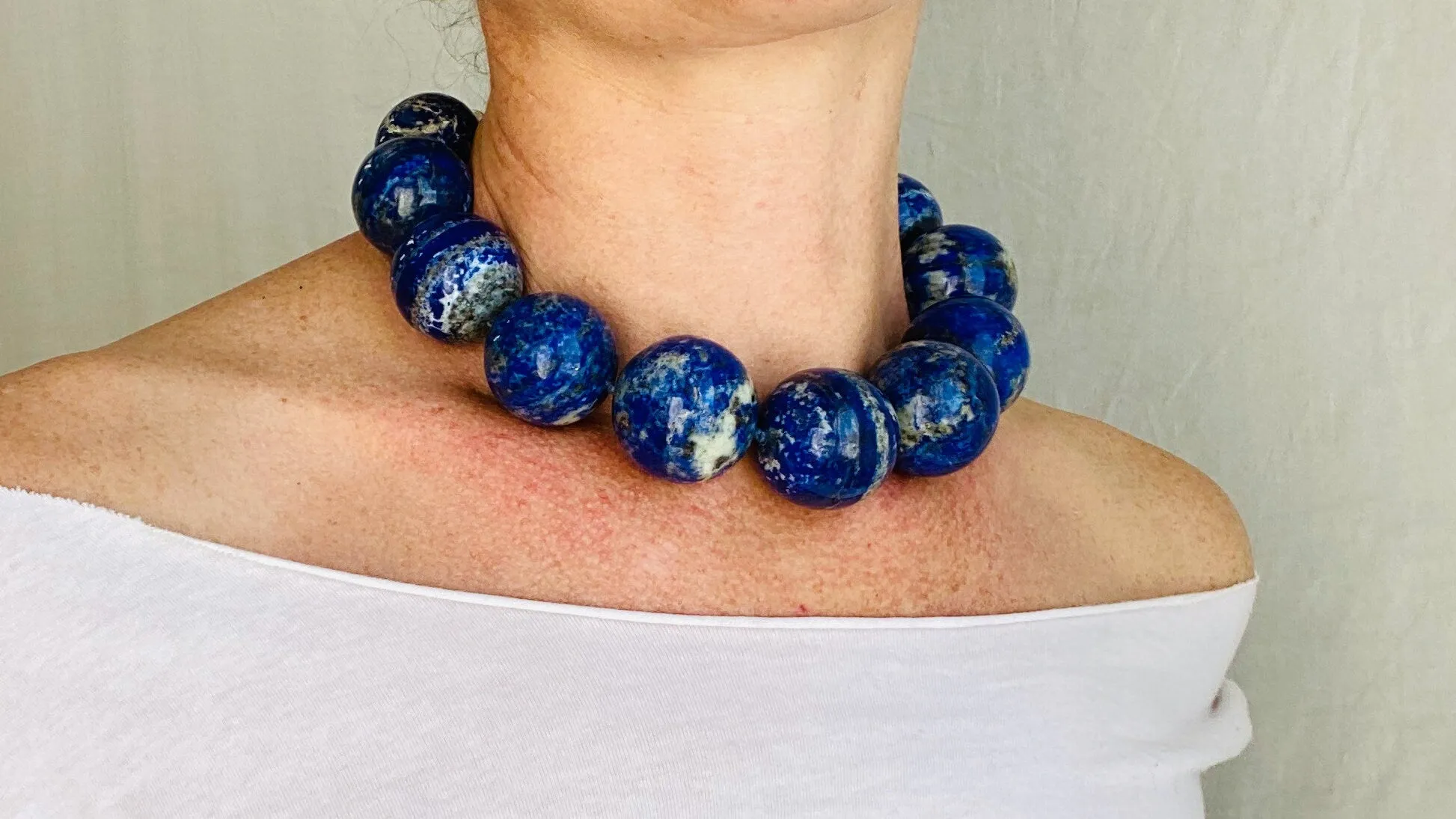Lapis Beaded Necklace. Large Spheres. 0162