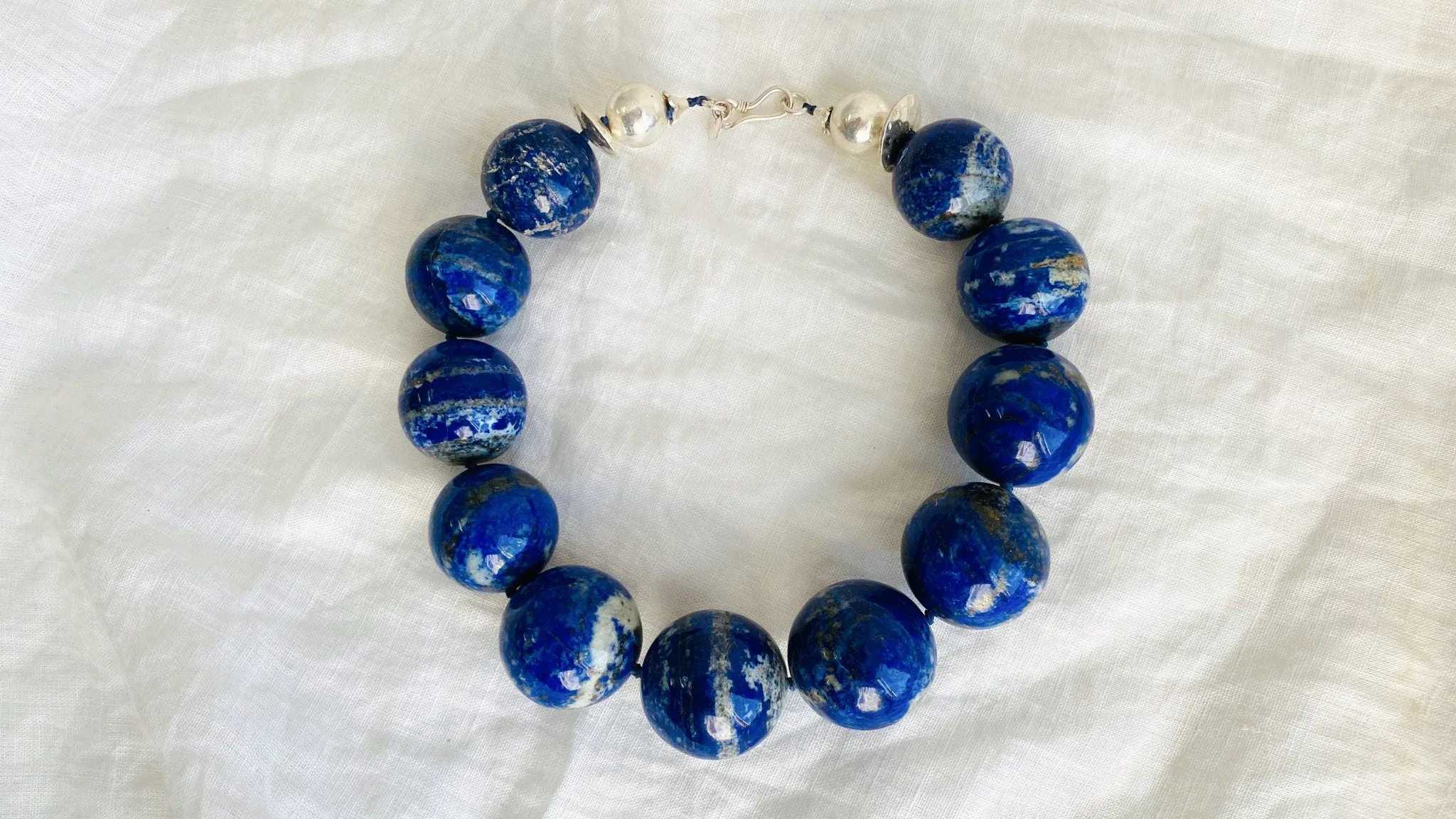 Lapis Beaded Necklace. Large Spheres. 0162
