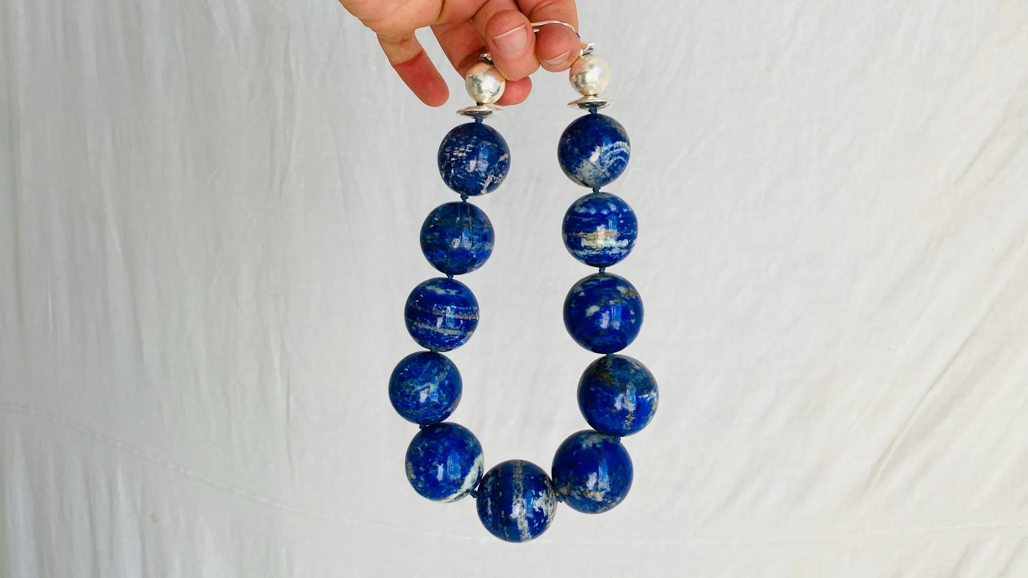 Lapis Beaded Necklace. Large Spheres. 0162