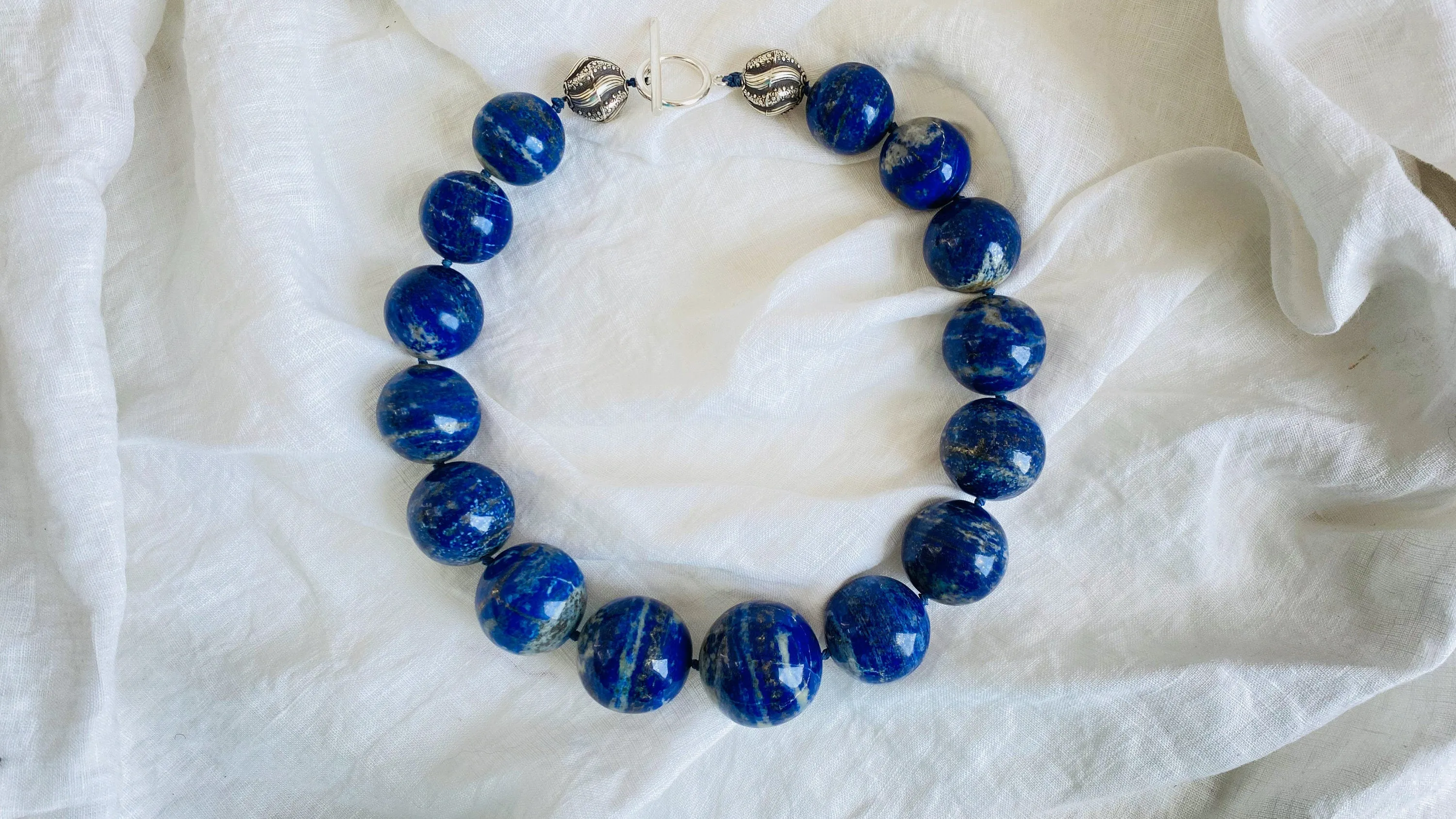 Lapis Beaded Necklace. Large Spheres.