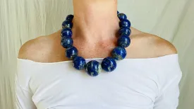 Lapis Beaded Necklace. Large Spheres.