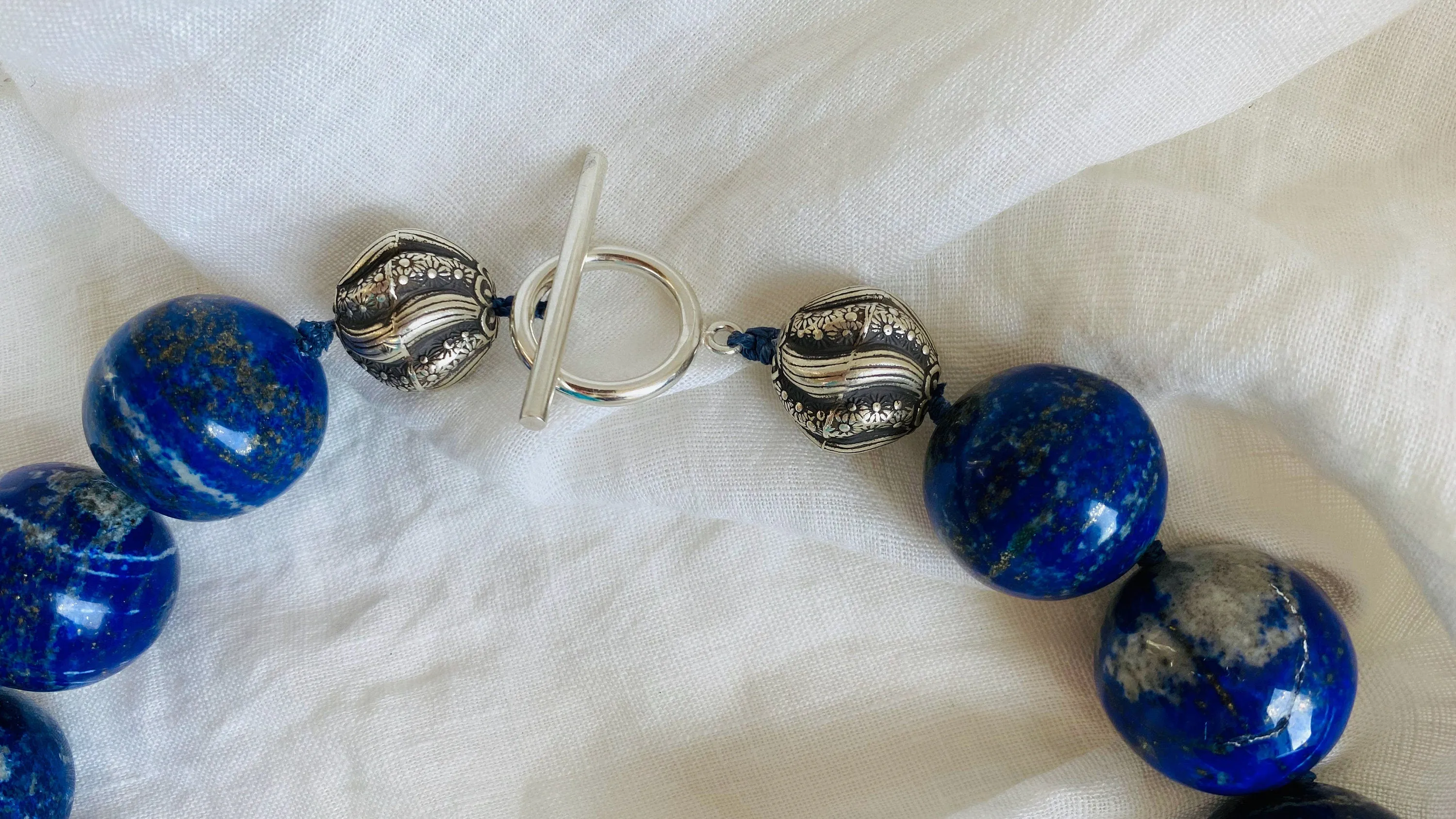 Lapis Beaded Necklace. Large Spheres.