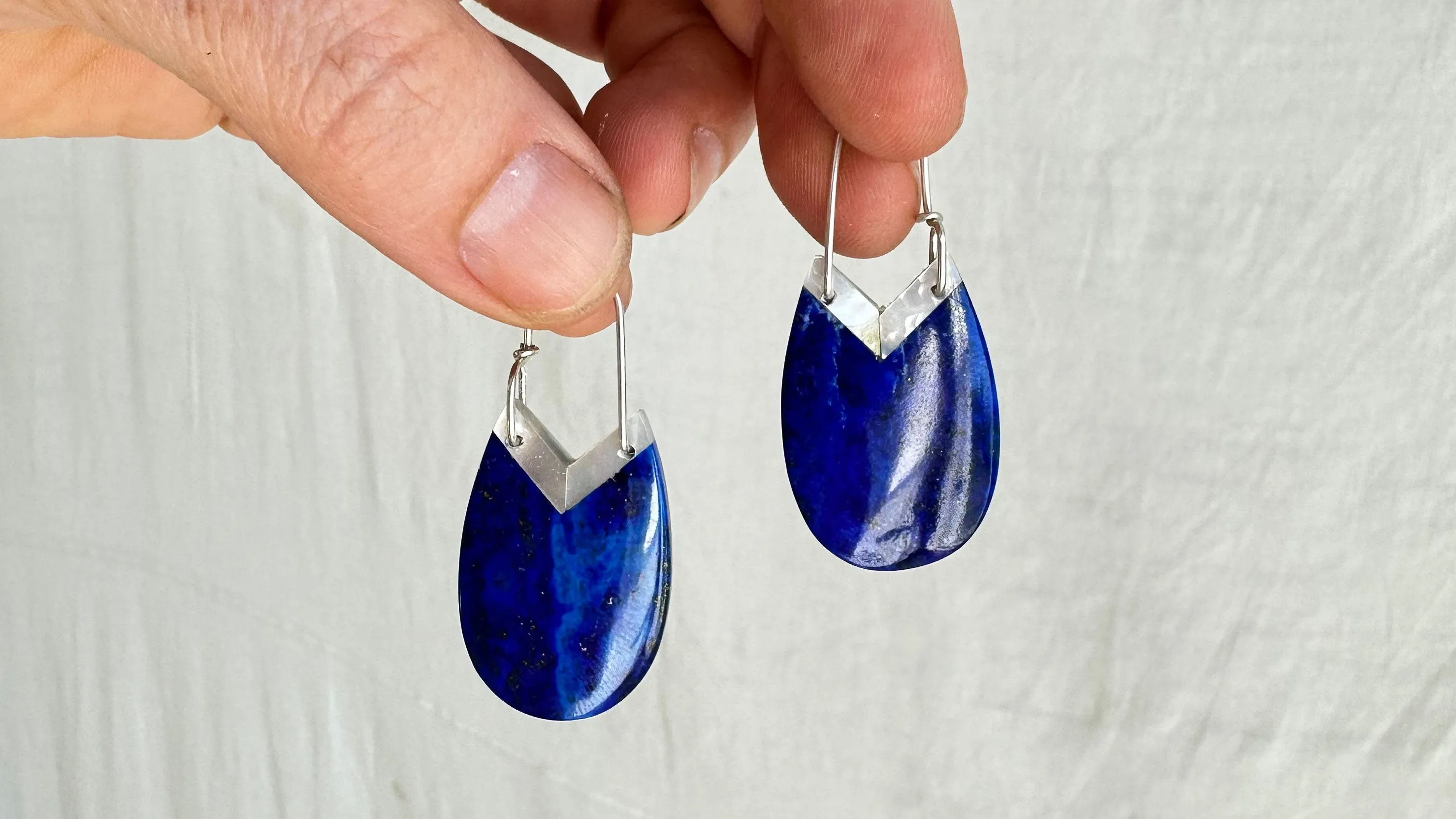 Lapis Lazuli & Sterling Silver Drop Earrings. 2052