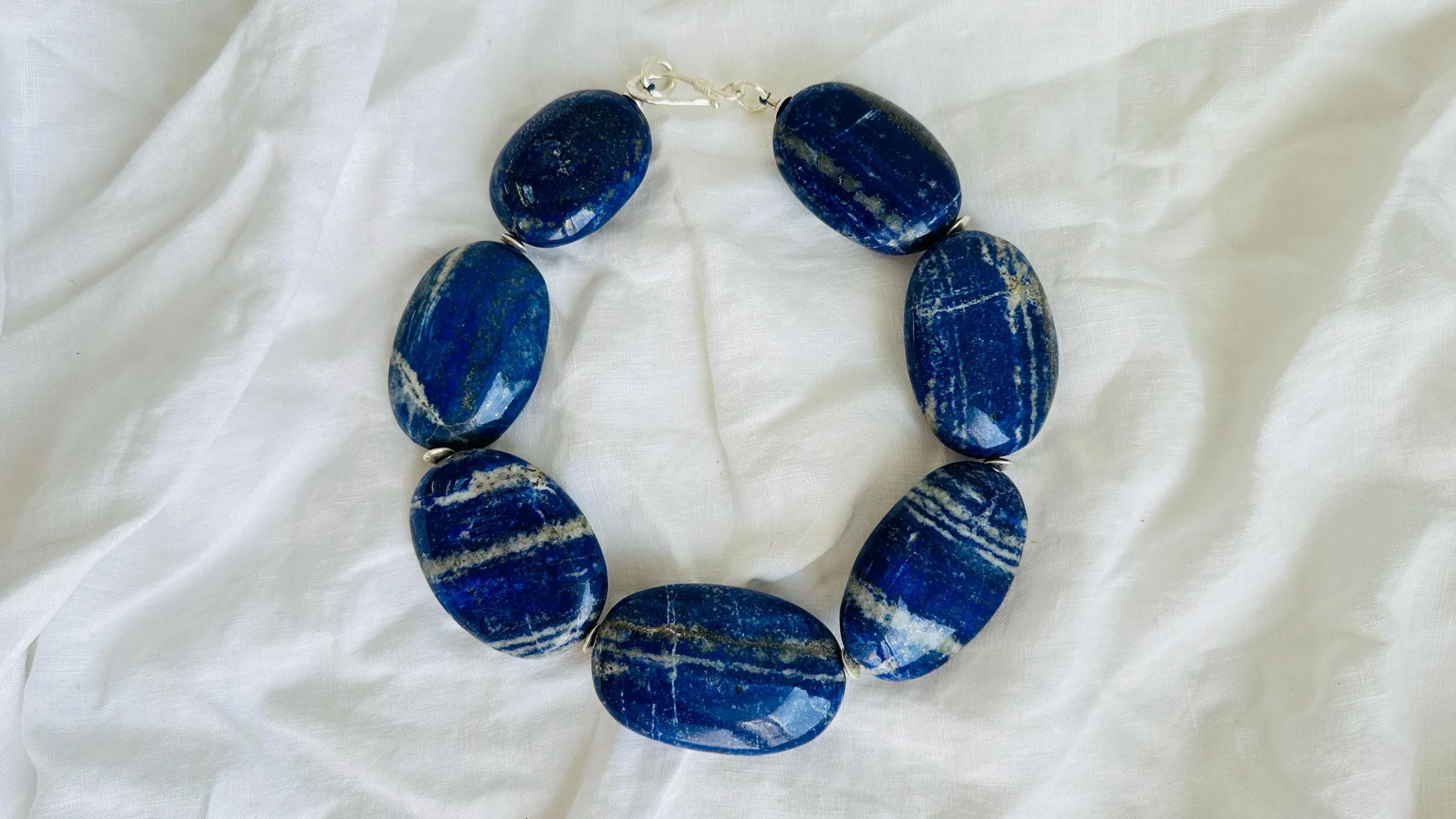 Lapis Lazuli Beaded Necklace. Chunky Ovals. 2644