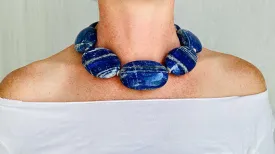 Lapis Lazuli Beaded Necklace. Chunky Ovals. 2644
