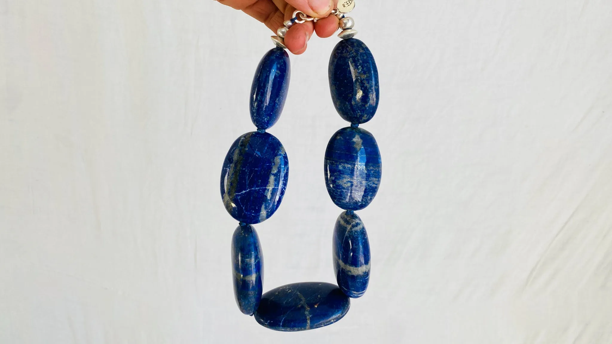 Lapis Lazuli Beaded Necklace. Chunky Ovals