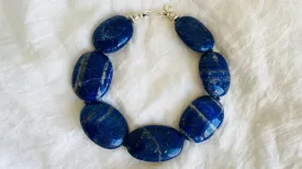 Lapis Lazuli Beaded Necklace. Chunky Ovals