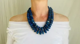 Lapis Lazuli Beaded Necklace. Sterling Silver