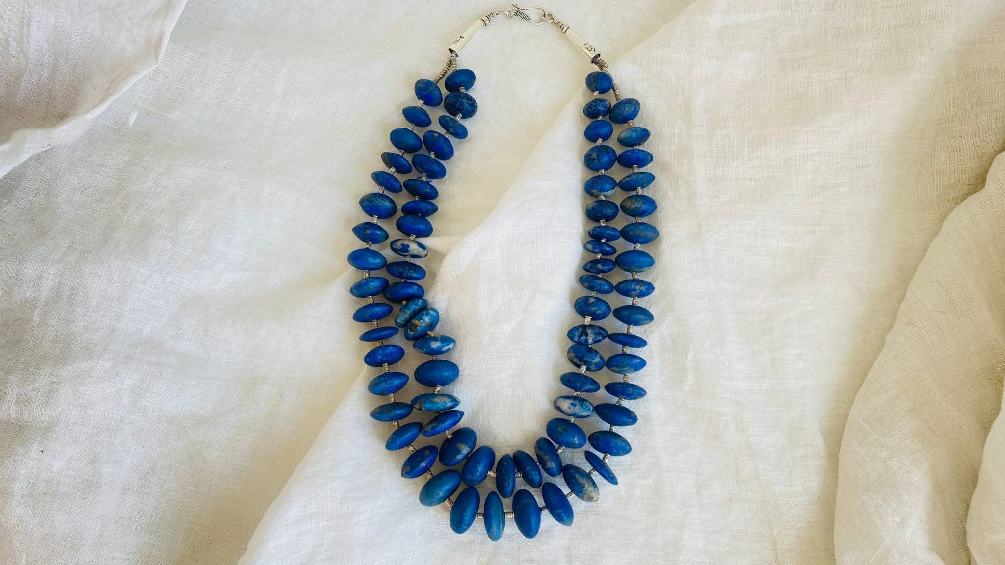 Lapis Lazuli Beaded Necklace. Sterling Silver
