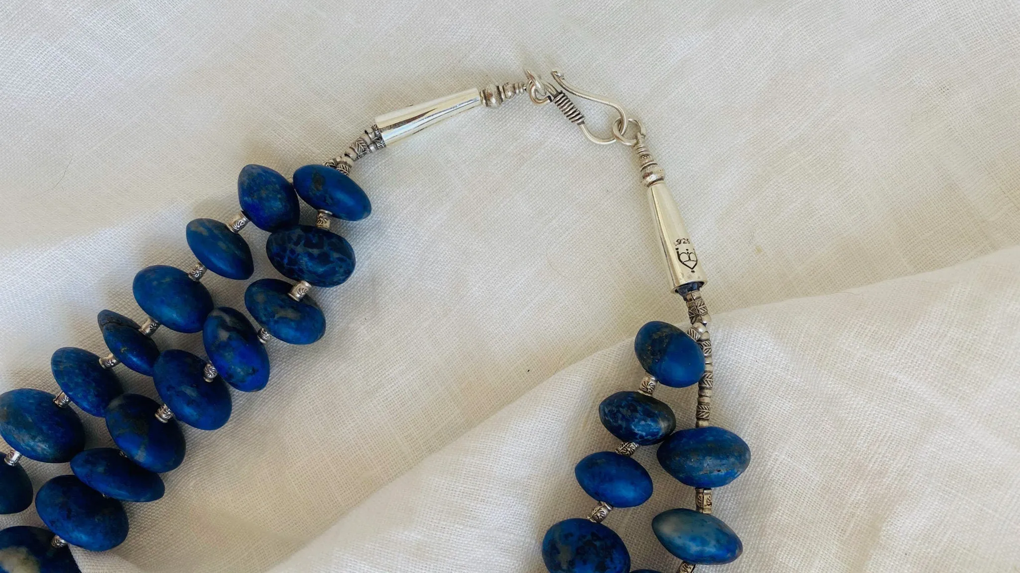 Lapis Lazuli Beaded Necklace. Sterling Silver