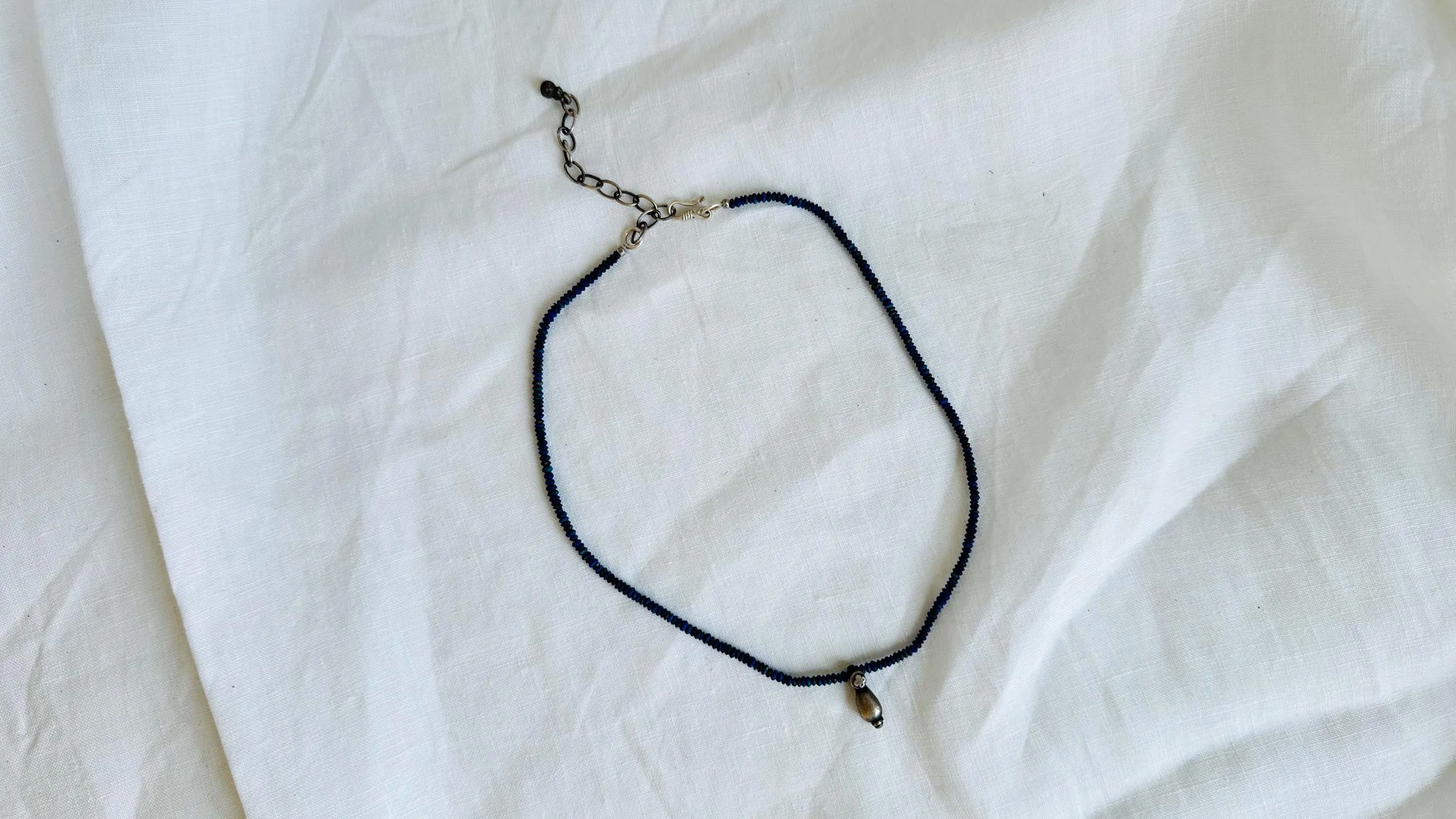Lapis Lazuli Necklace. Antique Sterling Silver Pendant. 2526