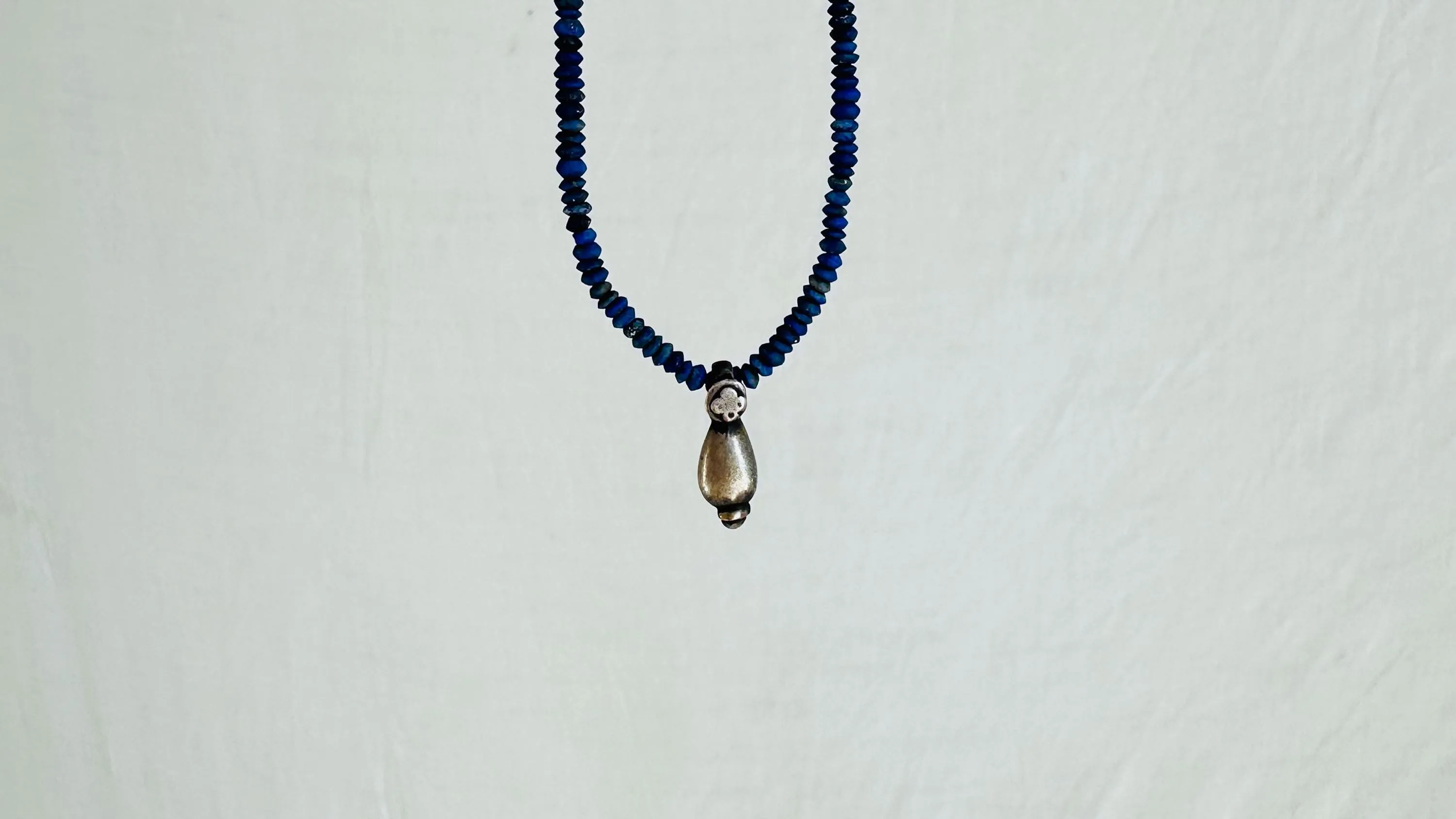 Lapis Lazuli Necklace. Antique Sterling Silver Pendant. 2526