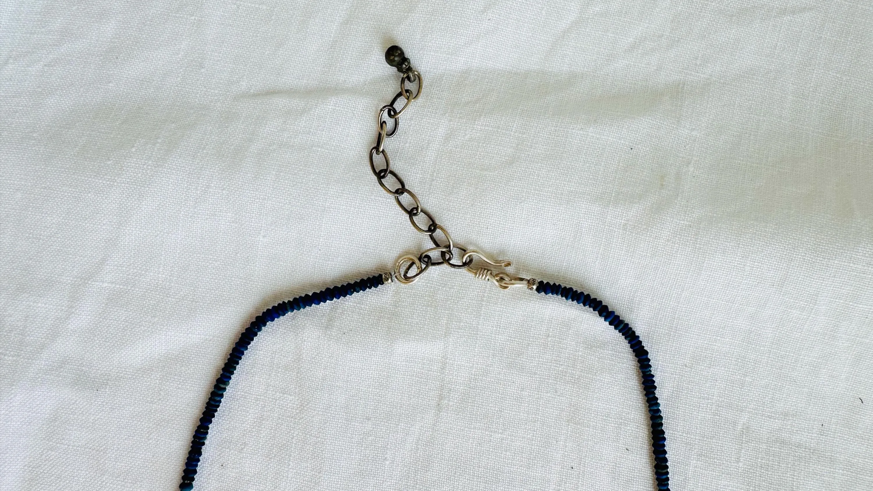 Lapis Lazuli Necklace. Antique Sterling Silver Pendant. 2526