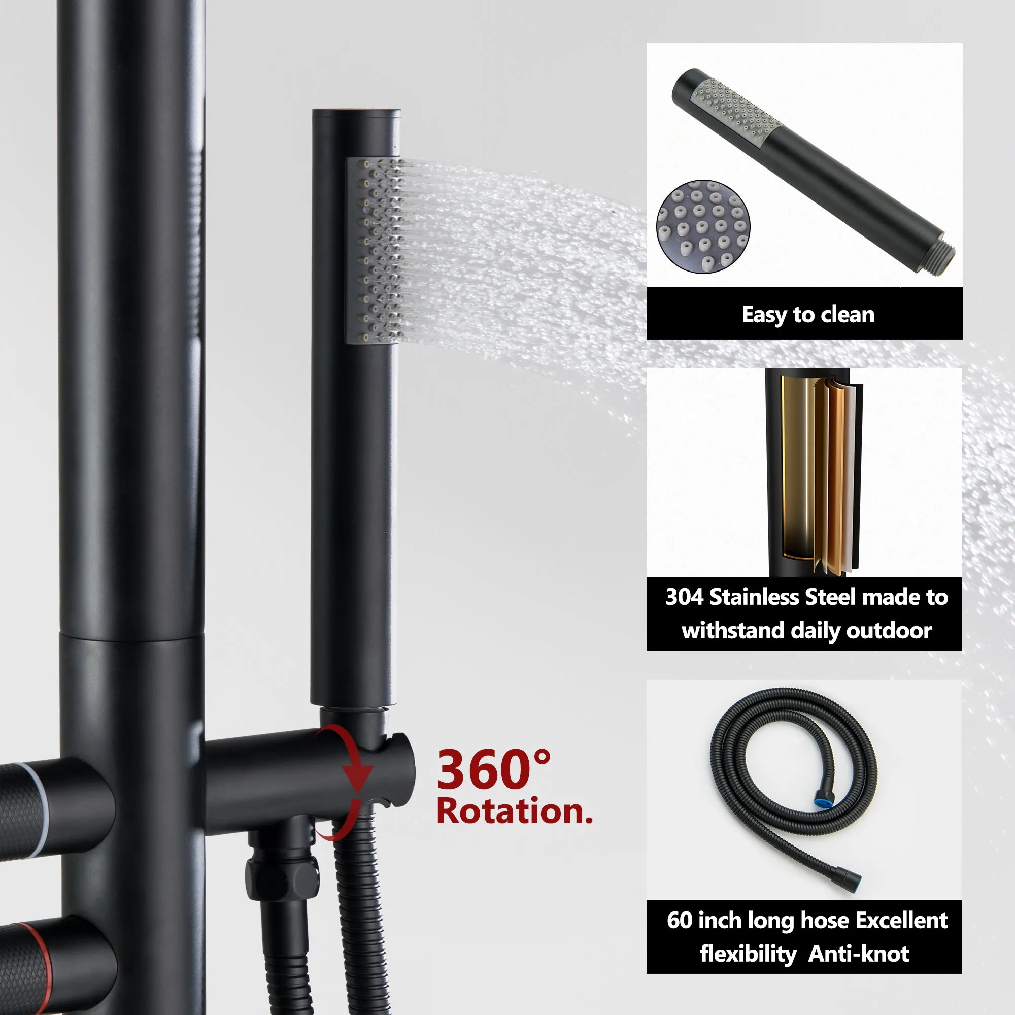 Matte Black Freestanding Outdoor Shower with Hand Shower JK0091
