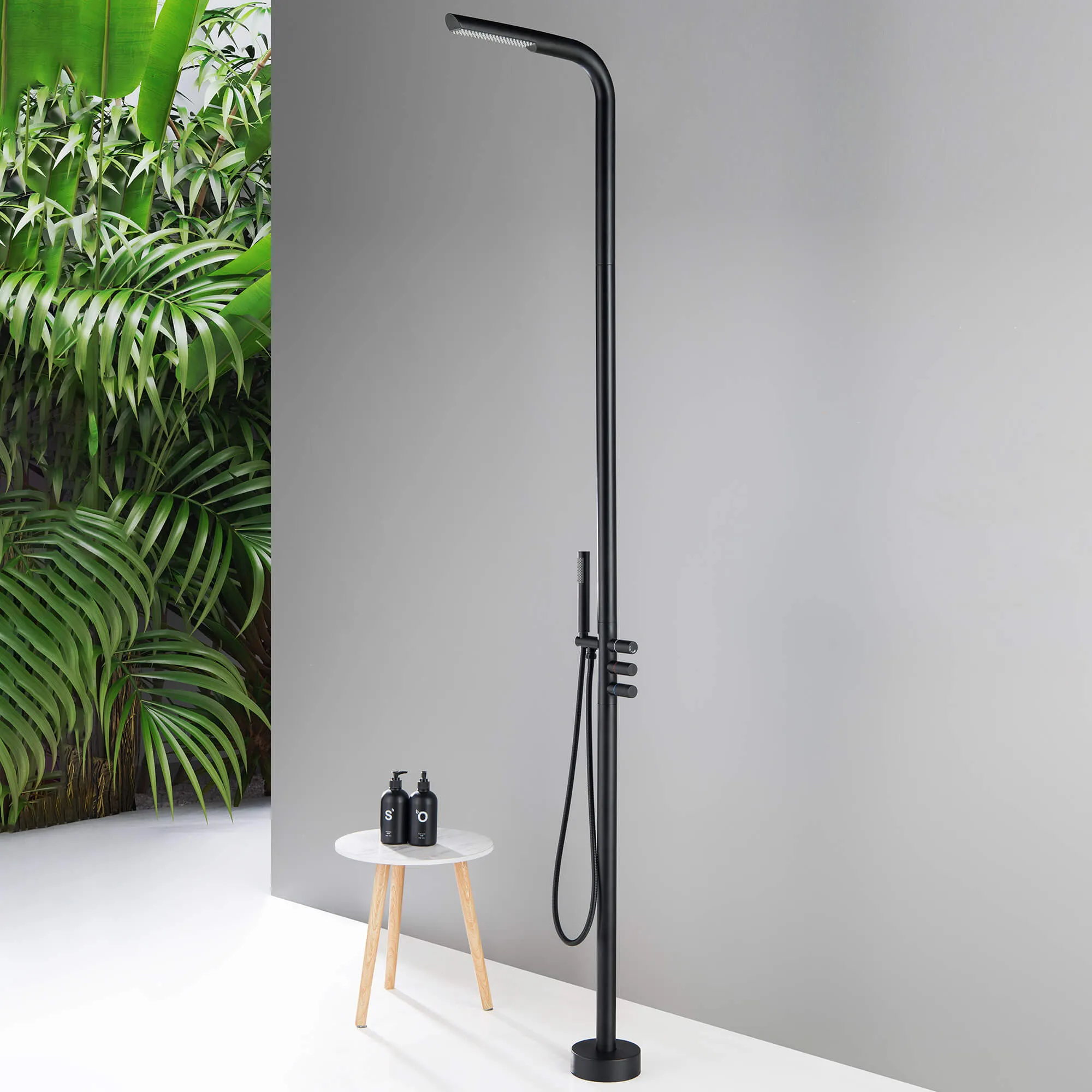Matte Black Freestanding Outdoor Shower with Hand Shower JK0091