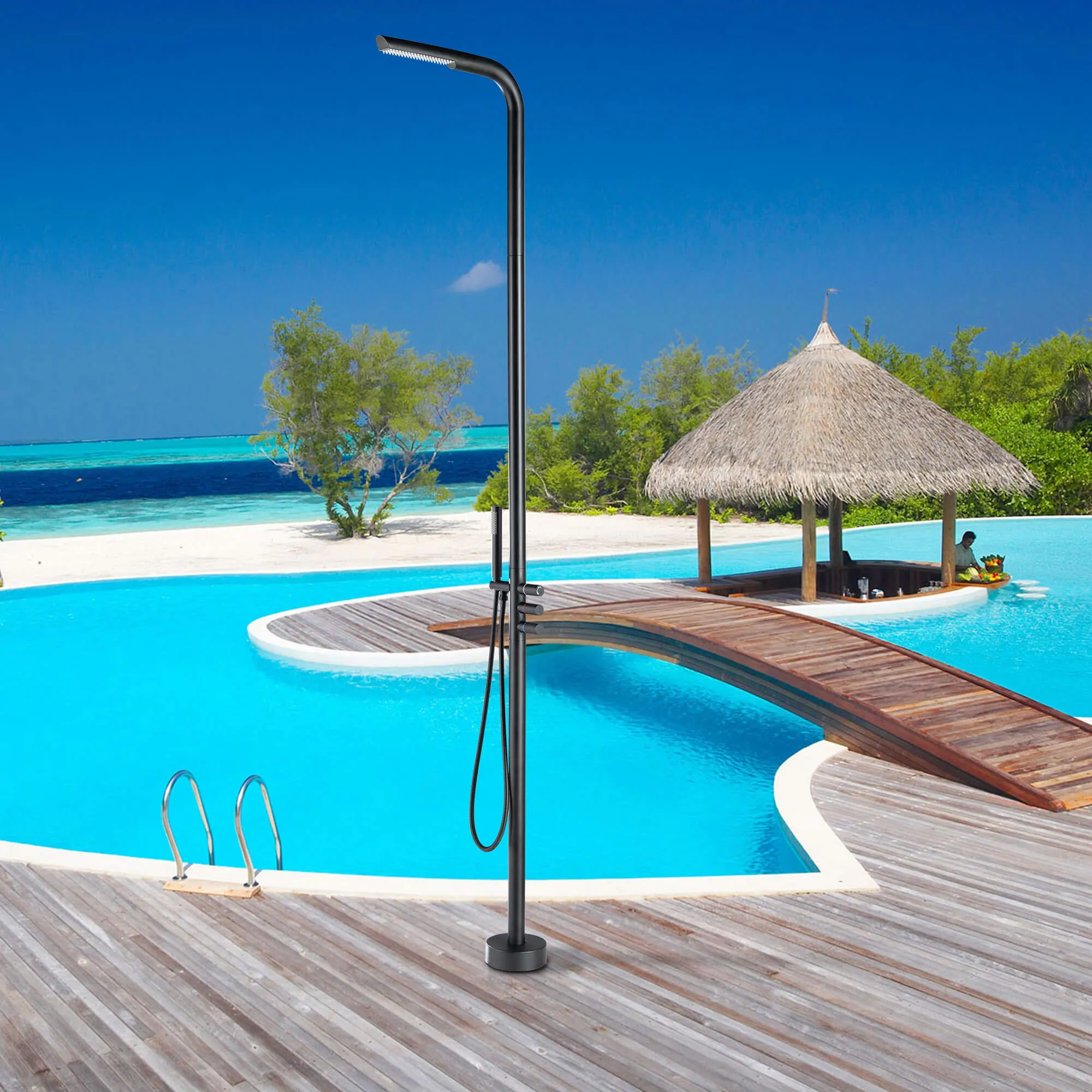 Matte Black Freestanding Outdoor Shower with Hand Shower JK0091