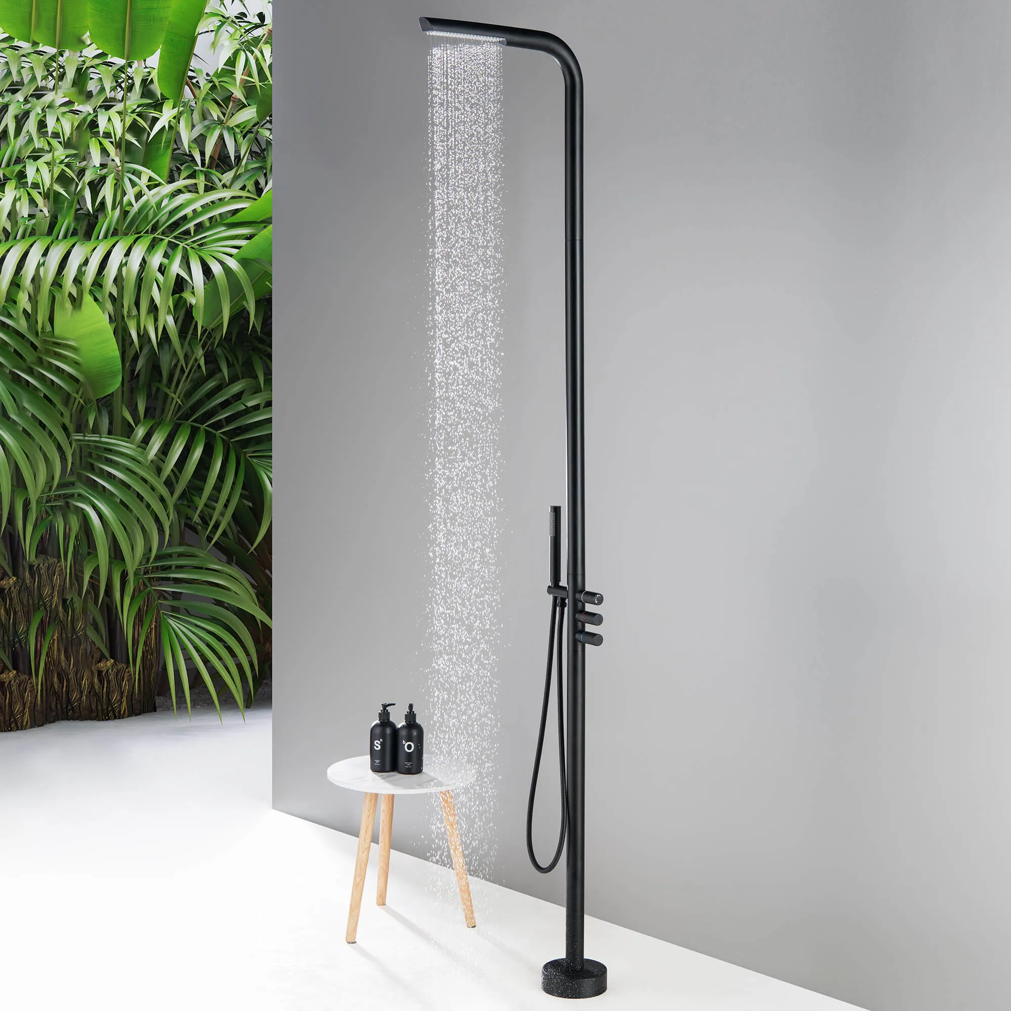 Matte Black Freestanding Outdoor Shower with Hand Shower JK0091