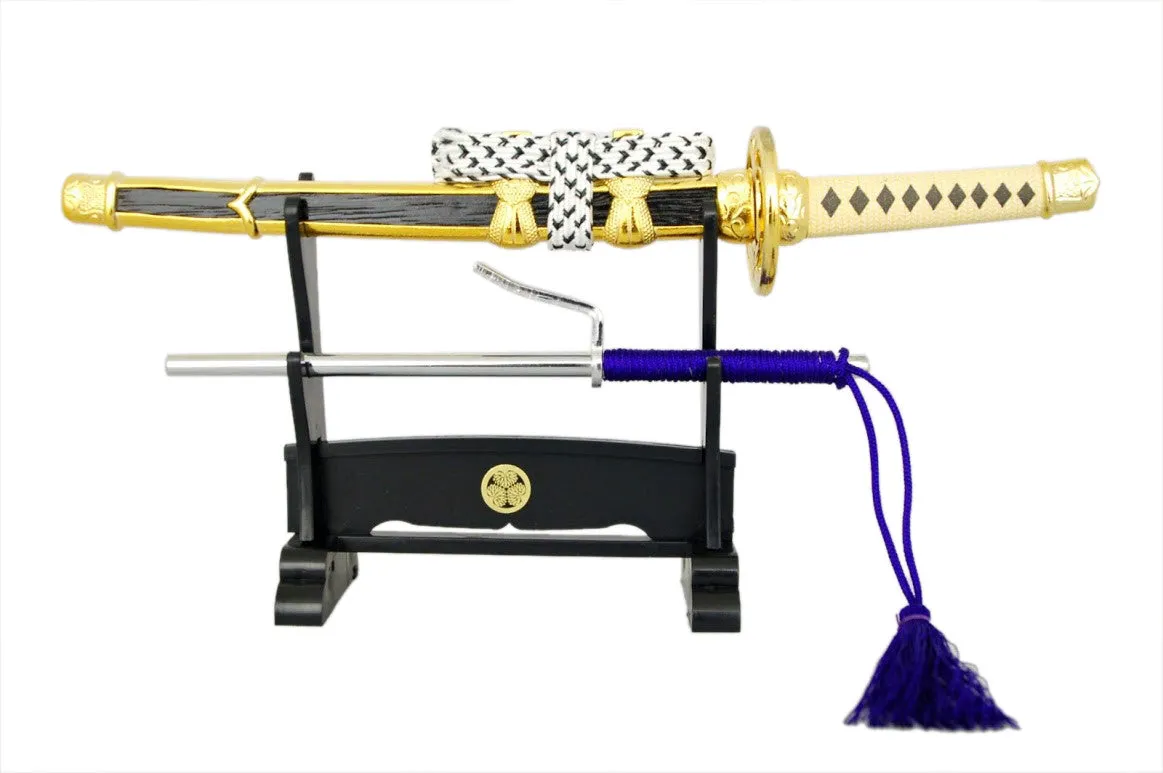 Mini Katana Letter Opener: Gold Jintachi & Jitte Set