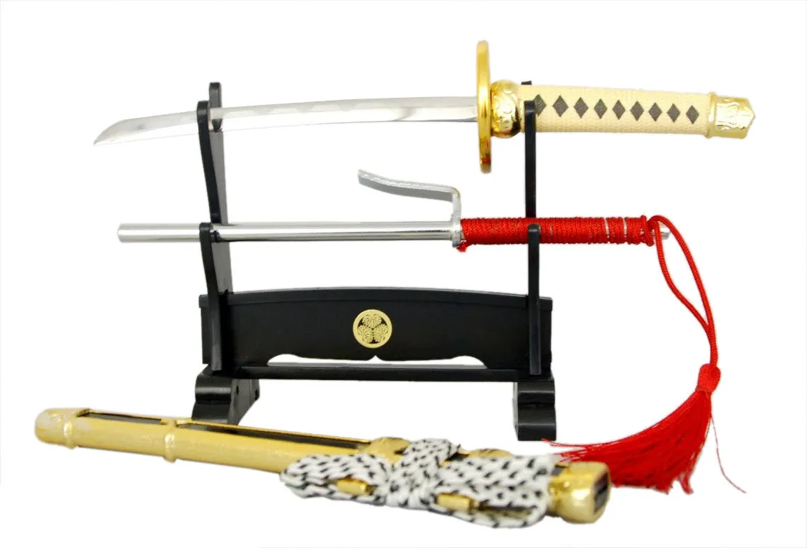 Mini Katana Letter Opener: Gold Jintachi & Jitte Set
