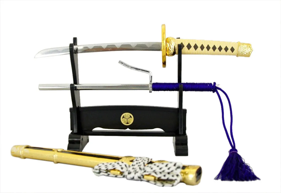 Mini Katana Letter Opener: Gold Jintachi & Jitte Set